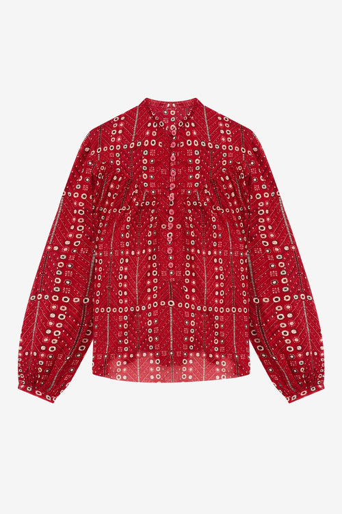 Salika printed and gathered cotton voile blouse - Red - Woman