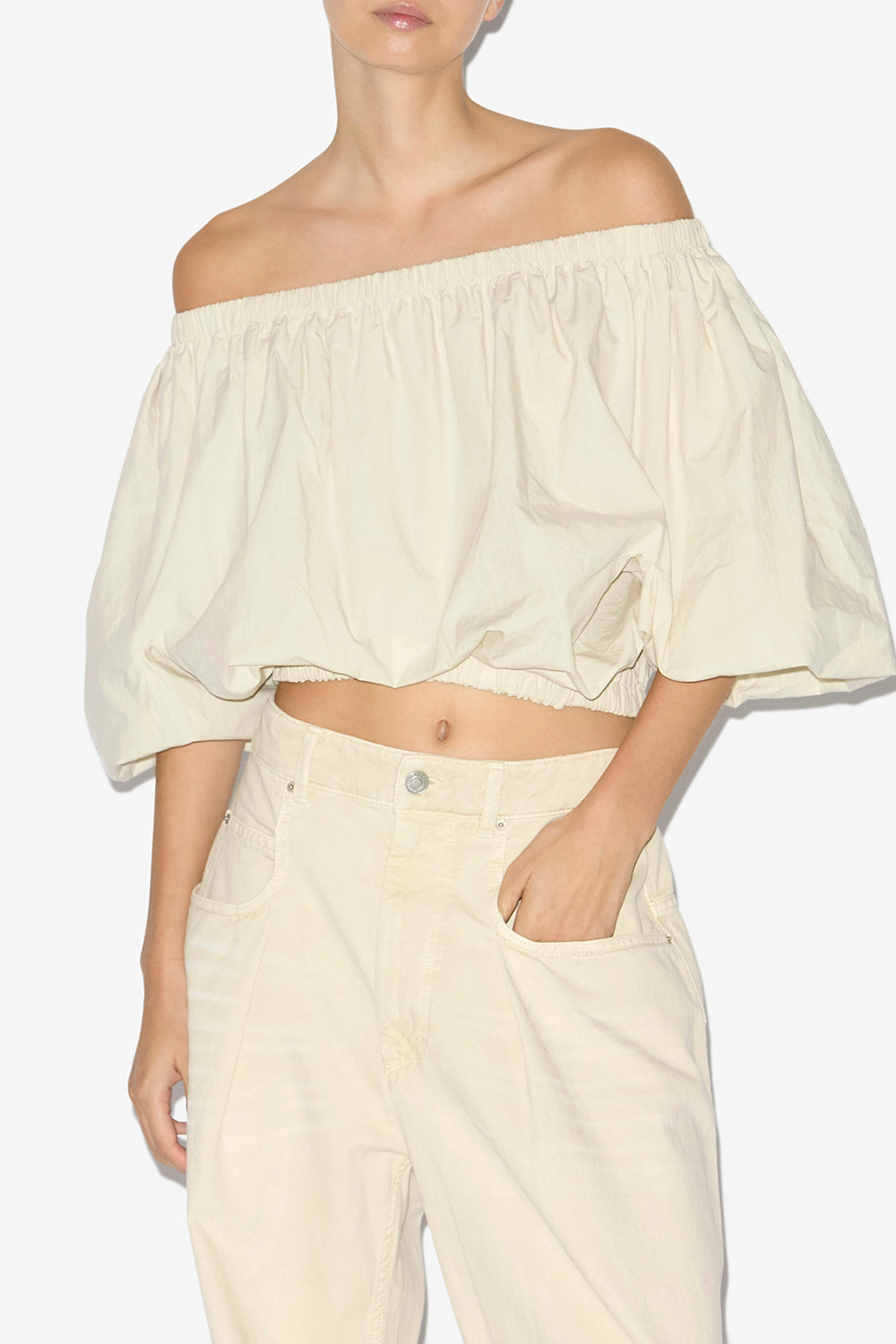 Bertille ball-shaped top in crisp cotton - Ecru - Woman - 4