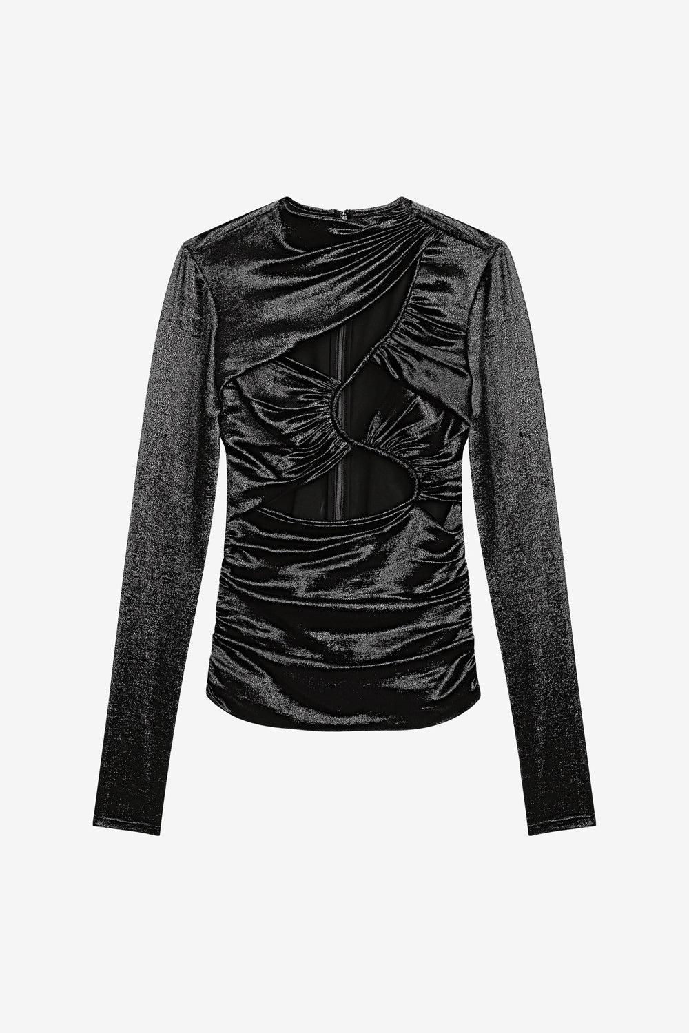 Rose draped silk and lurex top - Black - Woman - 1