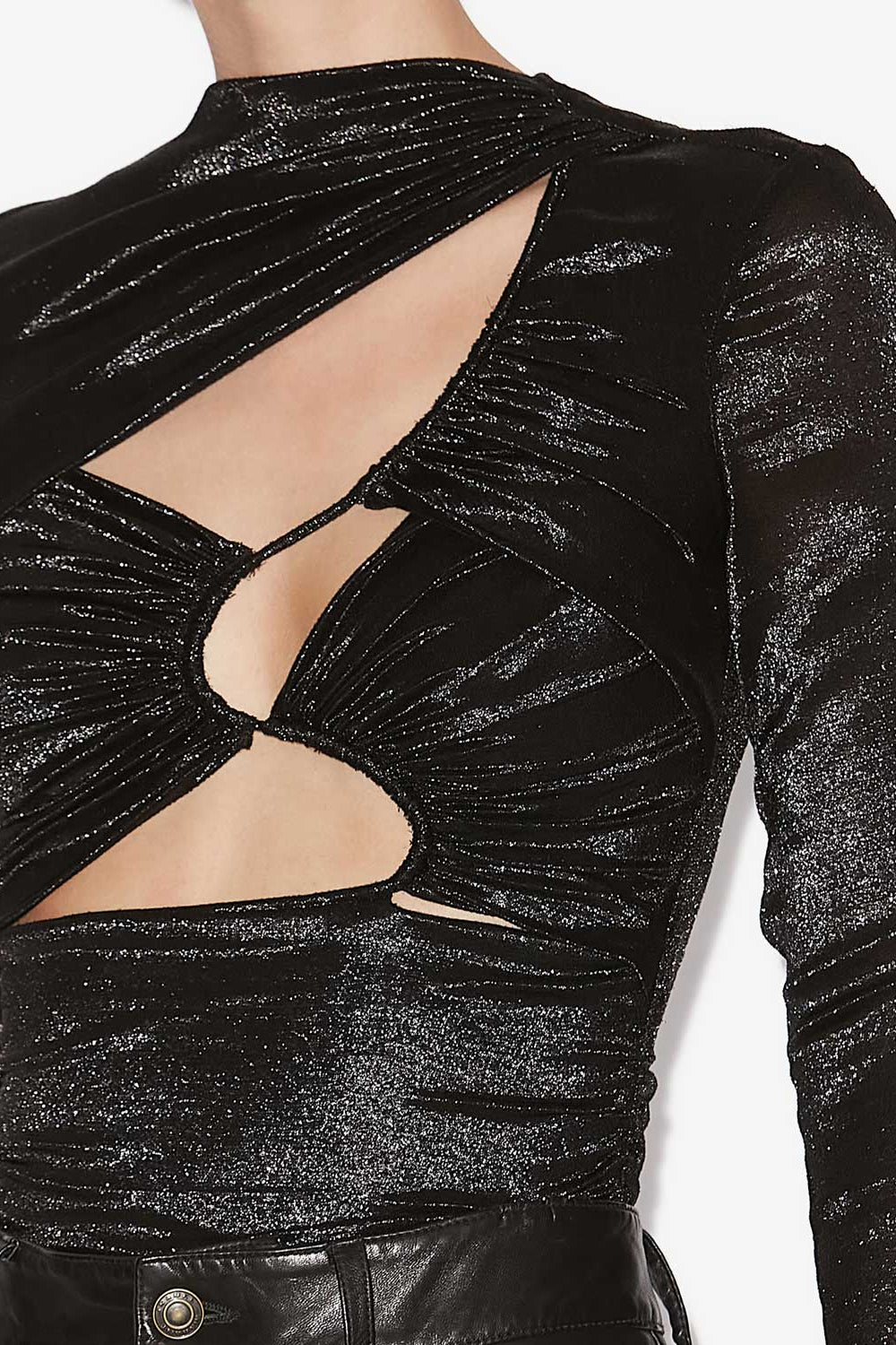 Rose draped silk and lurex top - Black - Woman - 3