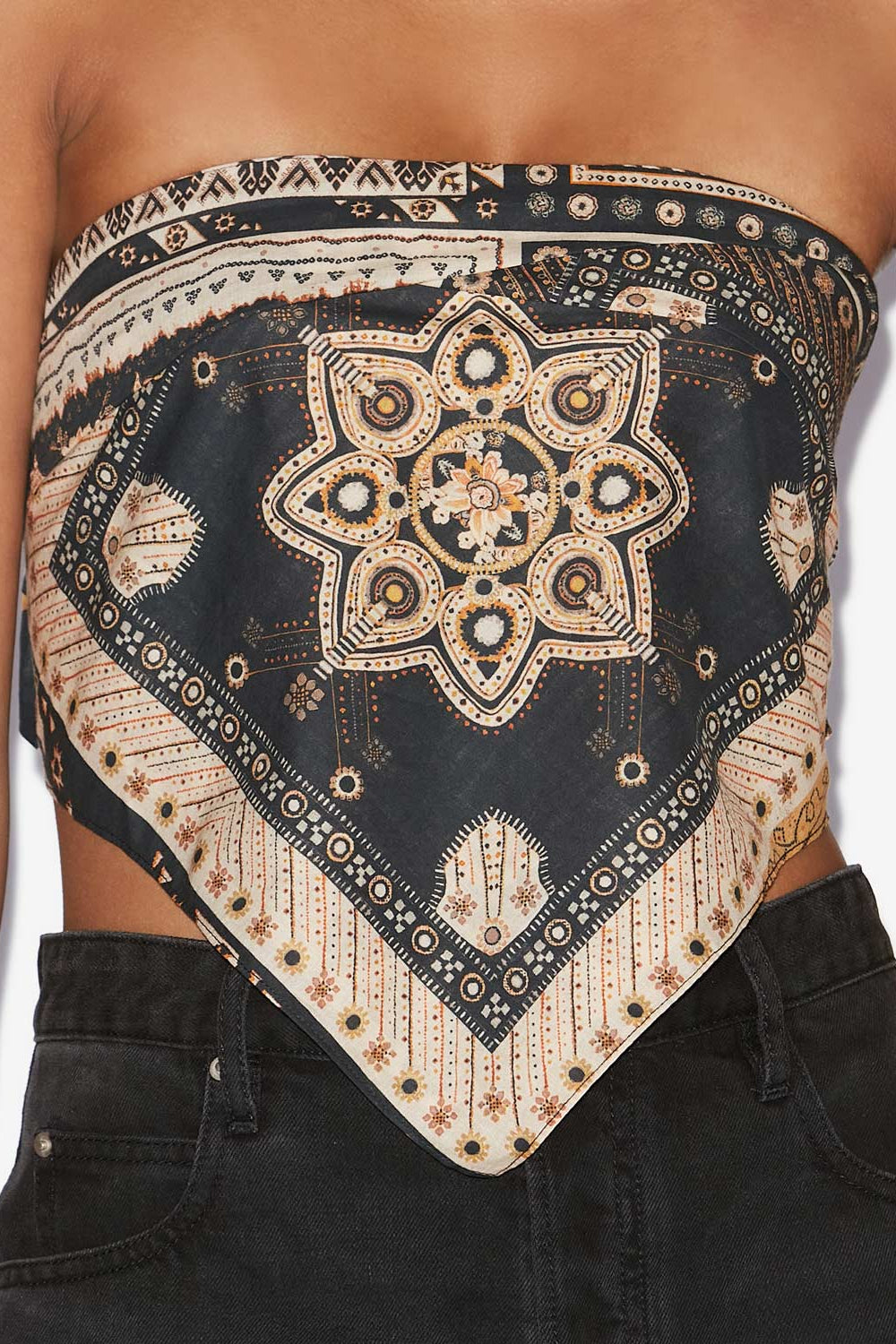 Feyza printed cotton voile top - Black-ochre - Woman - 3