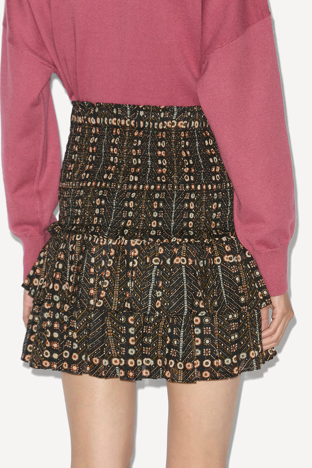 Naomi printed smocked cotton voile skirt - Black - Woman - 5