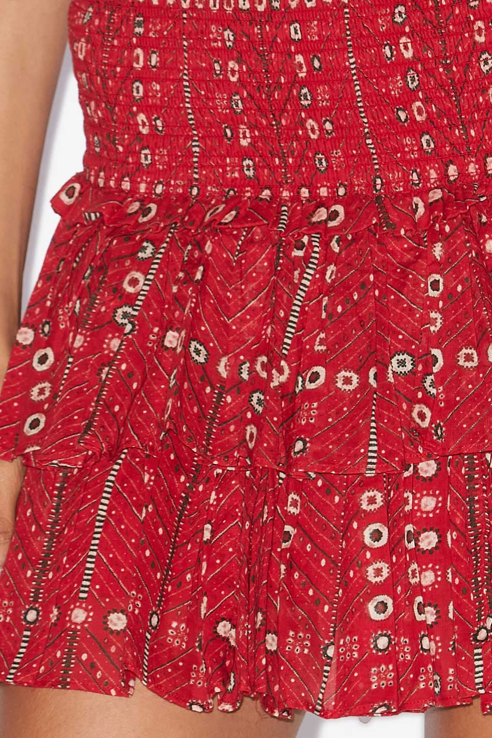 Naomi printed smocked cotton voile skirt - Red - Woman - 3