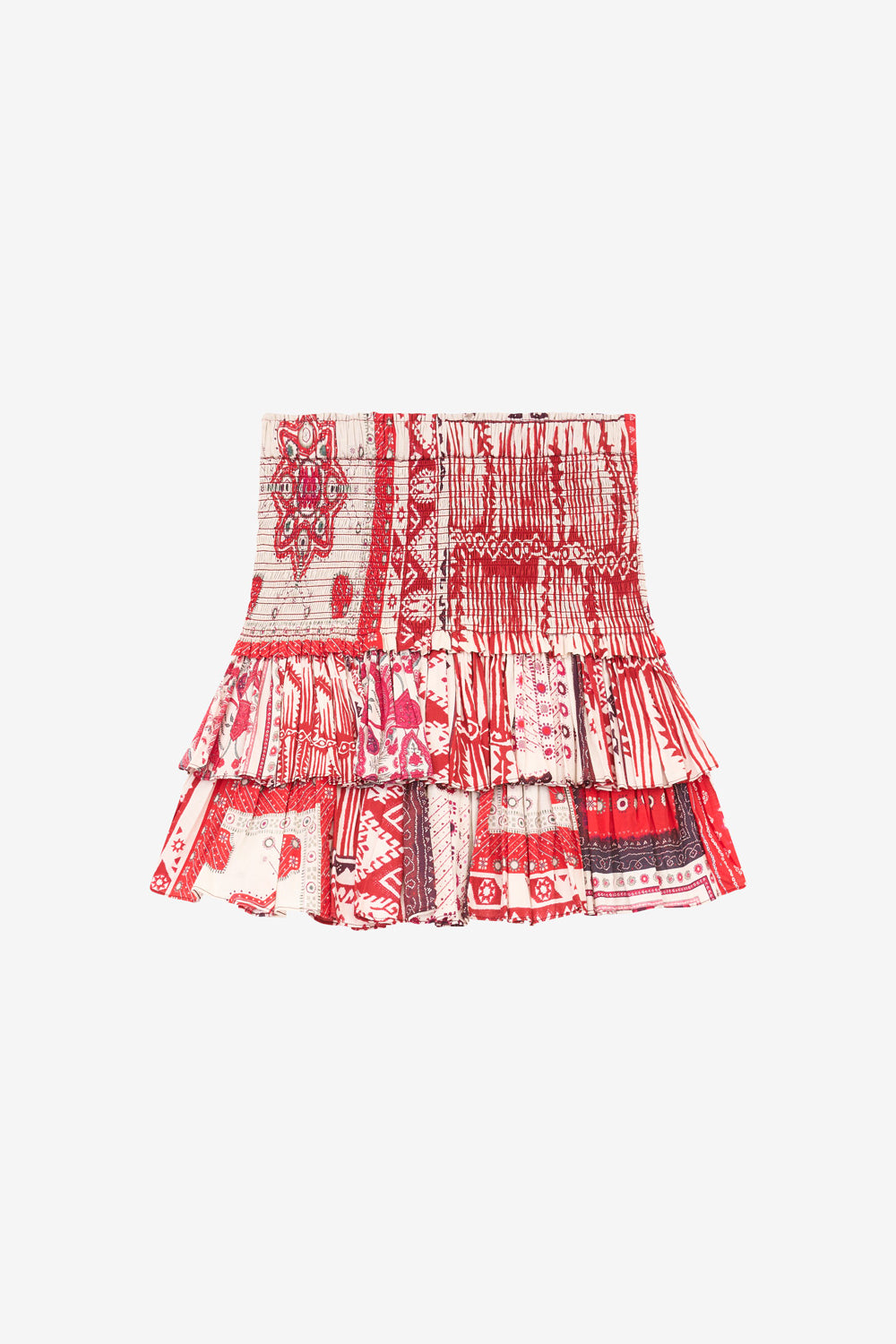 Naomi smocked cotton voile skirt with bandana print - Red and ecru - Woman - 1