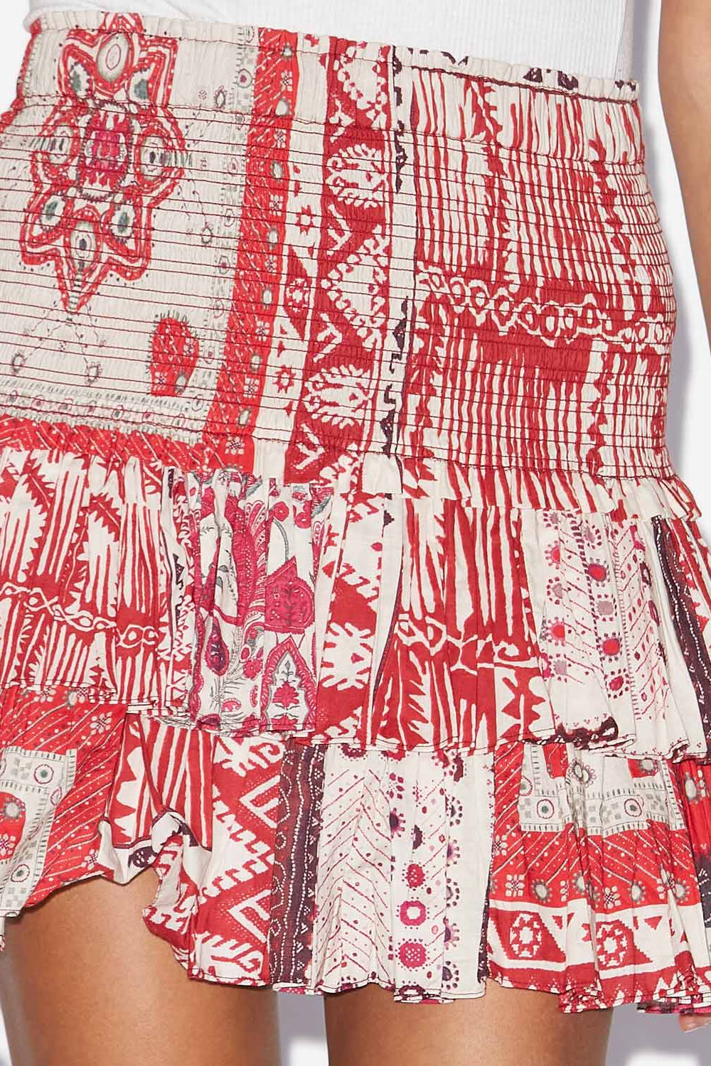 Naomi smocked cotton voile skirt with bandana print - Red and ecru - Woman - 3