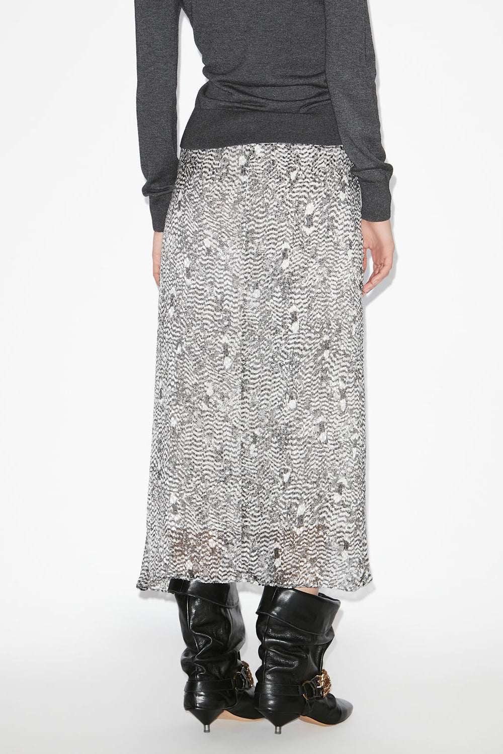 Lisanne burnout velvet midi skirt - Black and ecru - Woman - 5