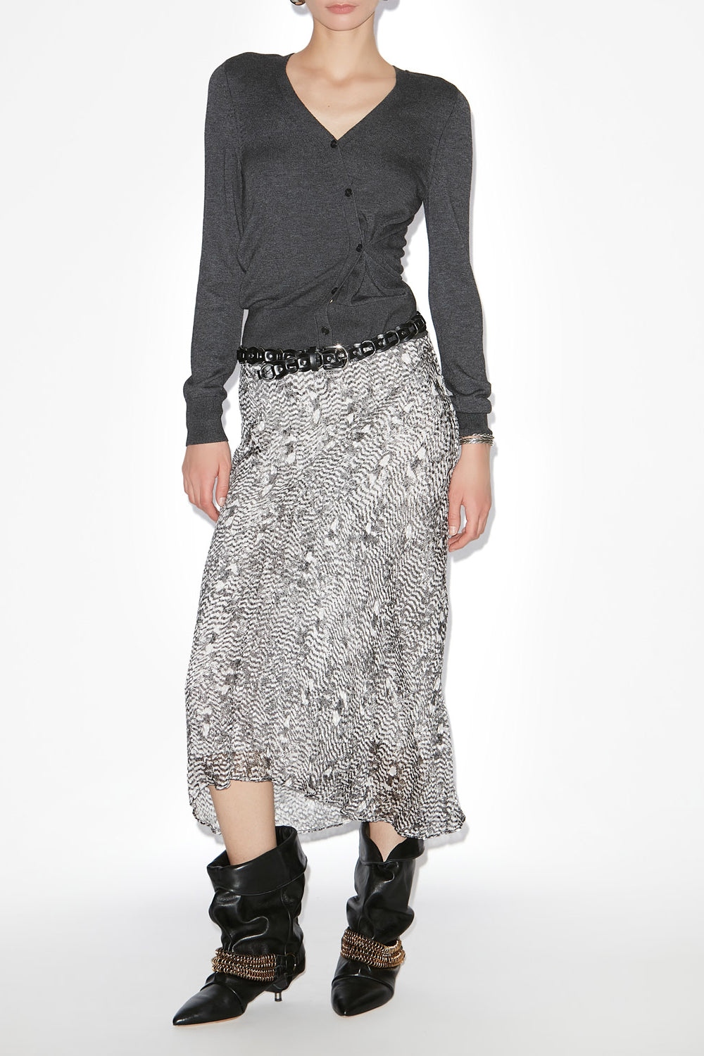 Lisanne burnout velvet midi skirt - Black and ecru - Woman - 2