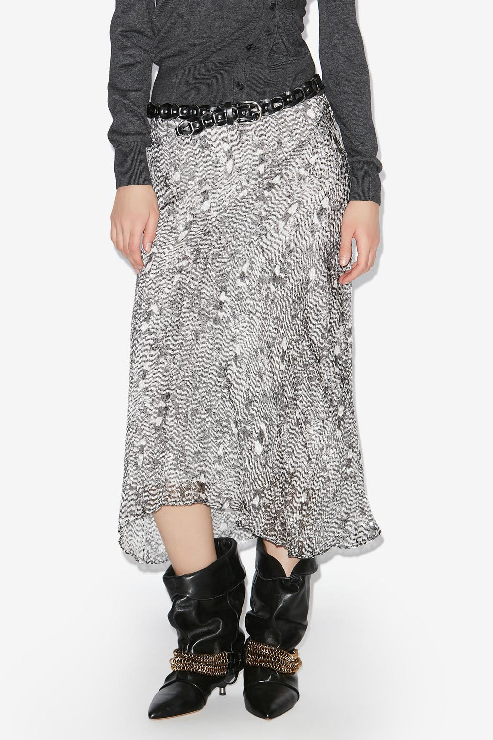 Lisanne burnout velvet midi skirt - Black and ecru - Woman - 4