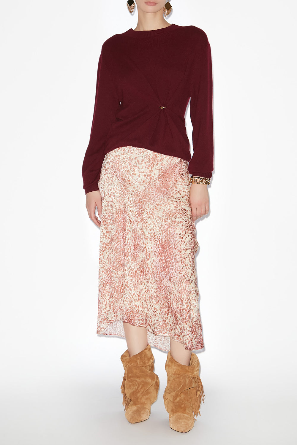 Lisanne burnout velvet midi skirt - Light red/ecru - Woman - 2