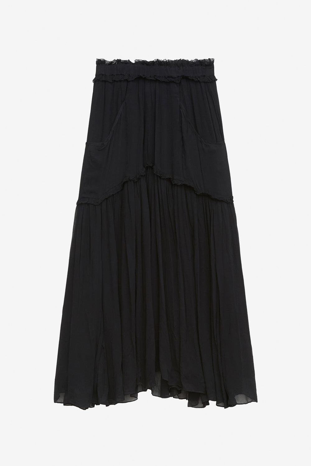 Jupe longue froncée veronique en mousseline - Noir - Woman - 1