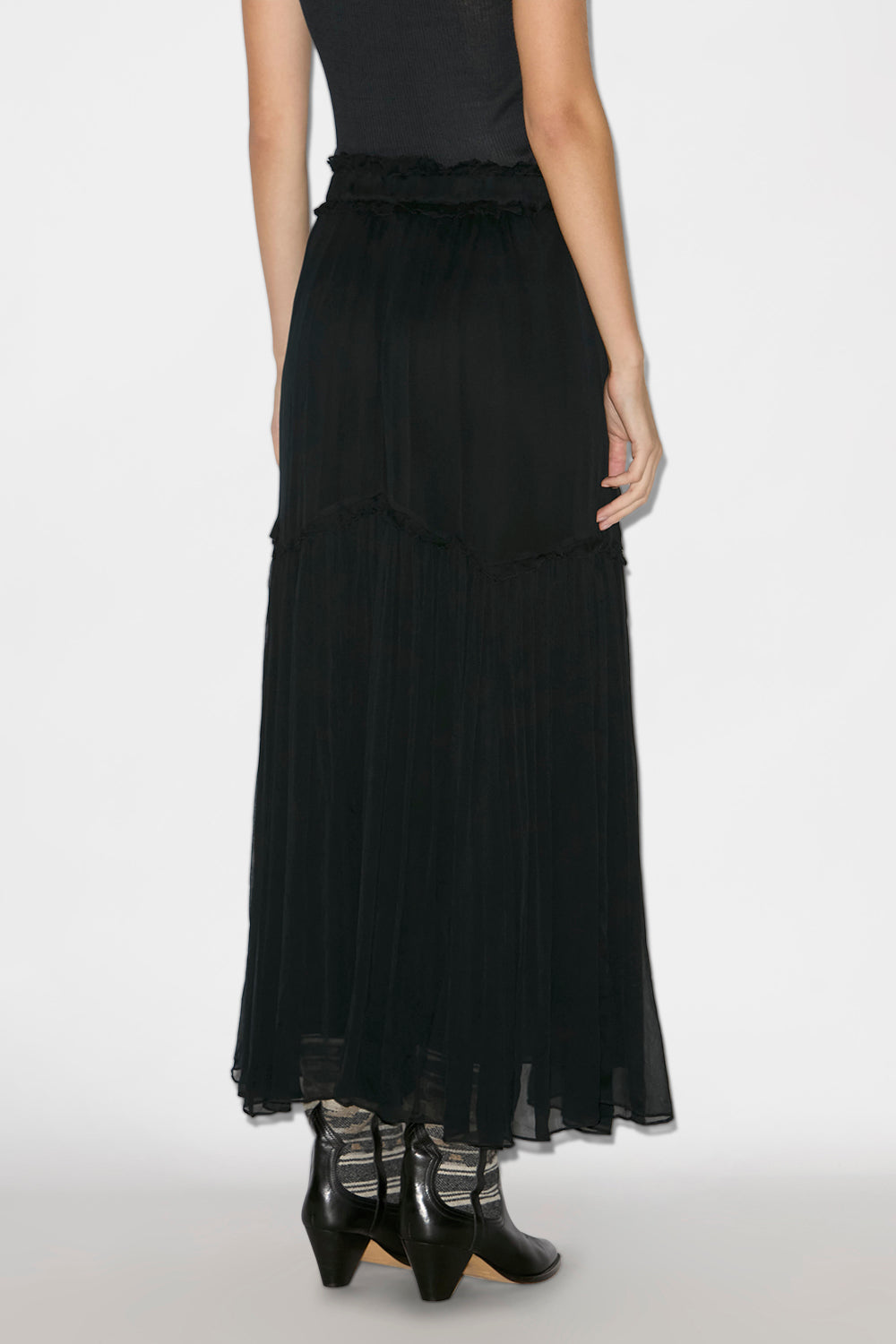 Jupe longue froncée veronique en mousseline - Noir - Woman - 5