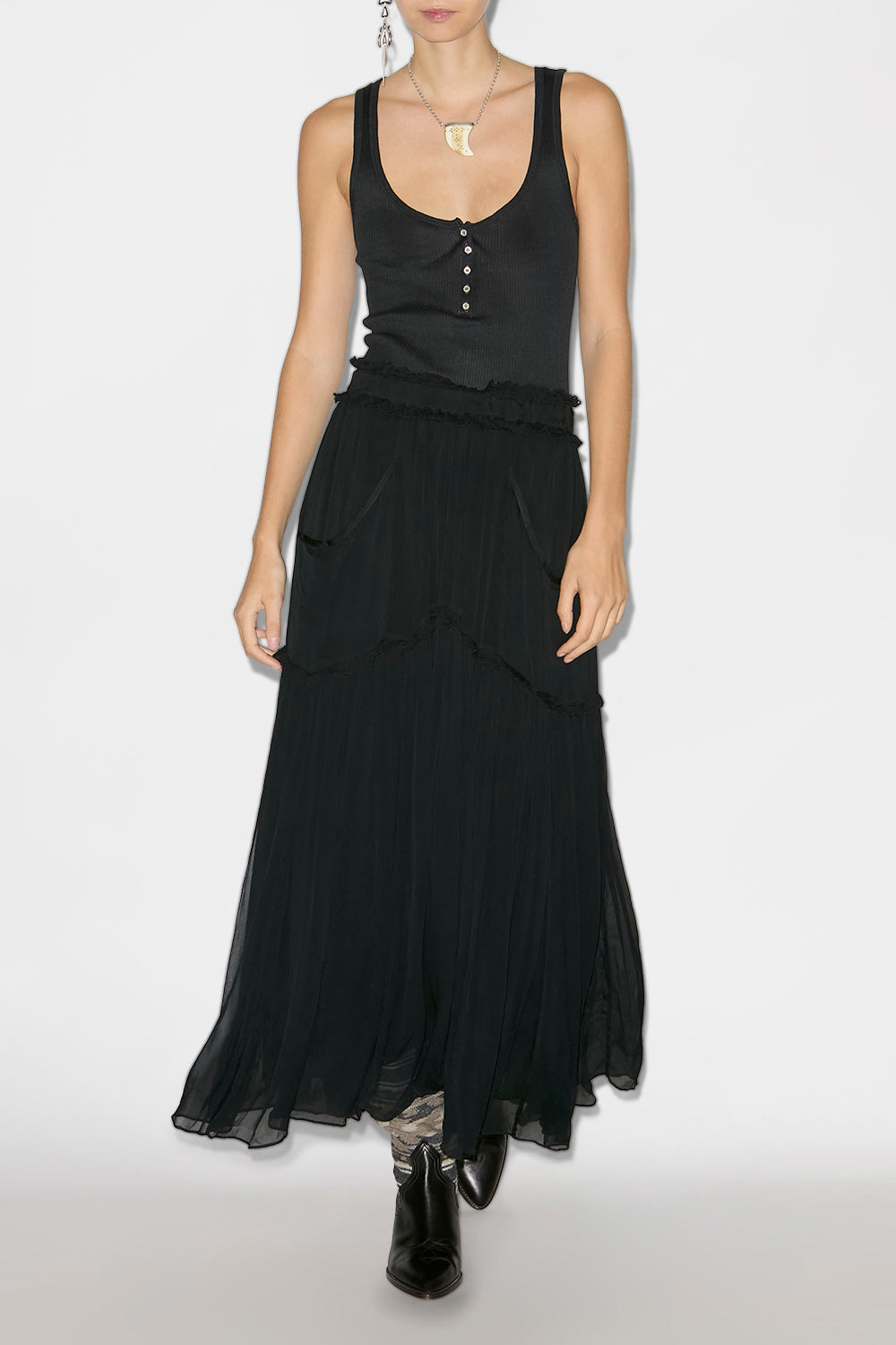 Jupe longue froncée veronique en mousseline - Noir - Woman - 2