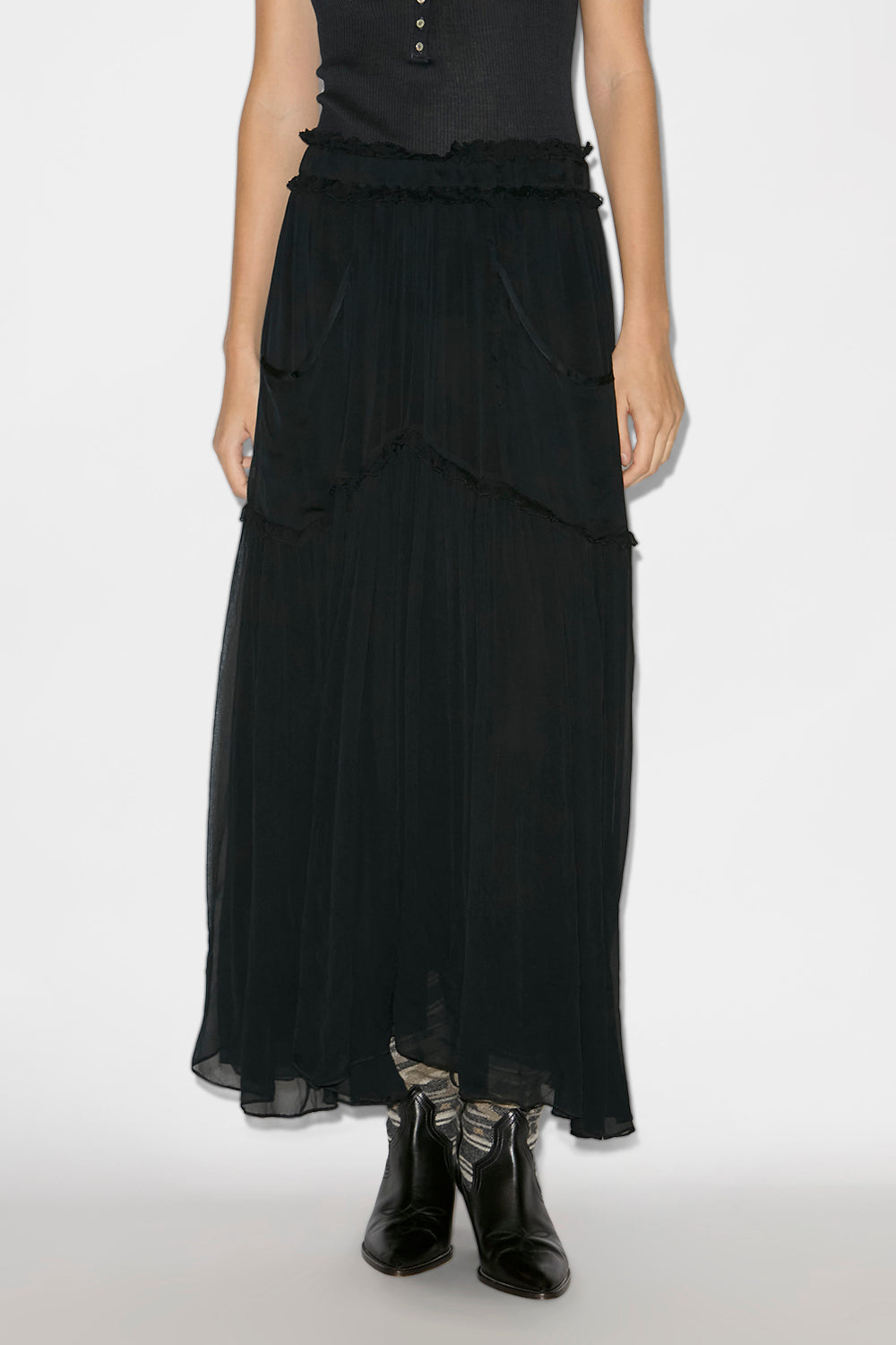 Jupe longue froncée veronique en mousseline - Noir - Woman - 4