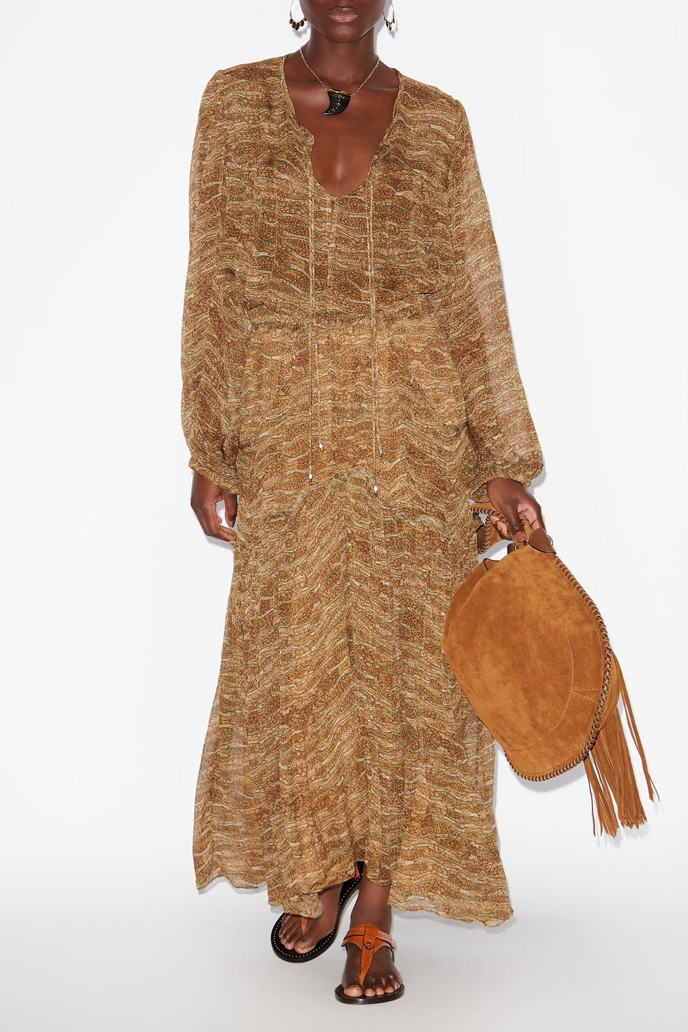 Veronique long gathered muslin skirt - Khaki - Woman - 2