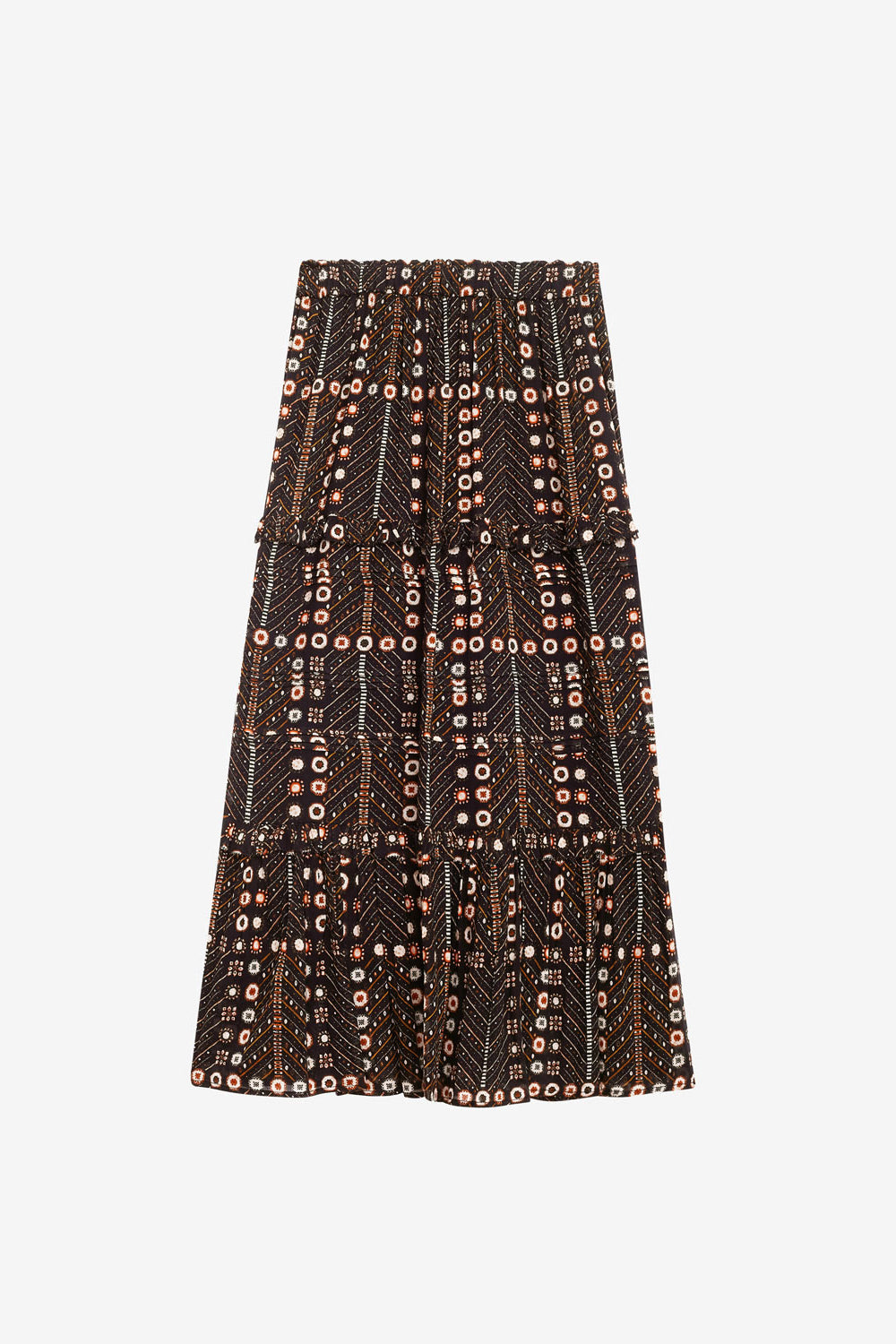 Diya long printed cotton voile skirt - Black - Woman - 1