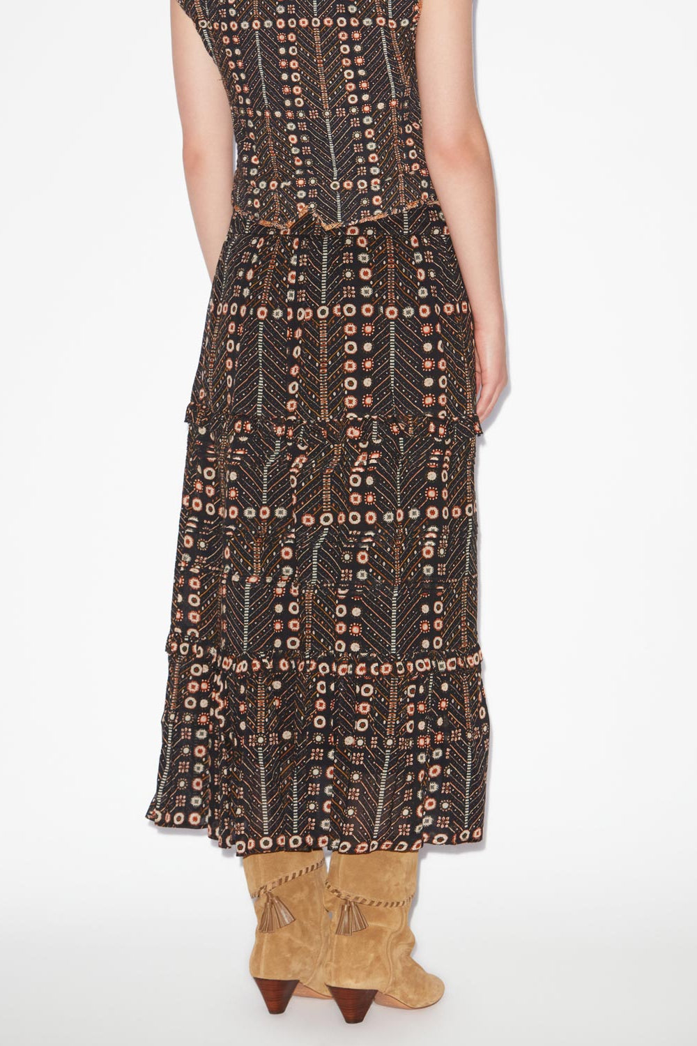 Diya long printed cotton voile skirt - Black - Woman - 5