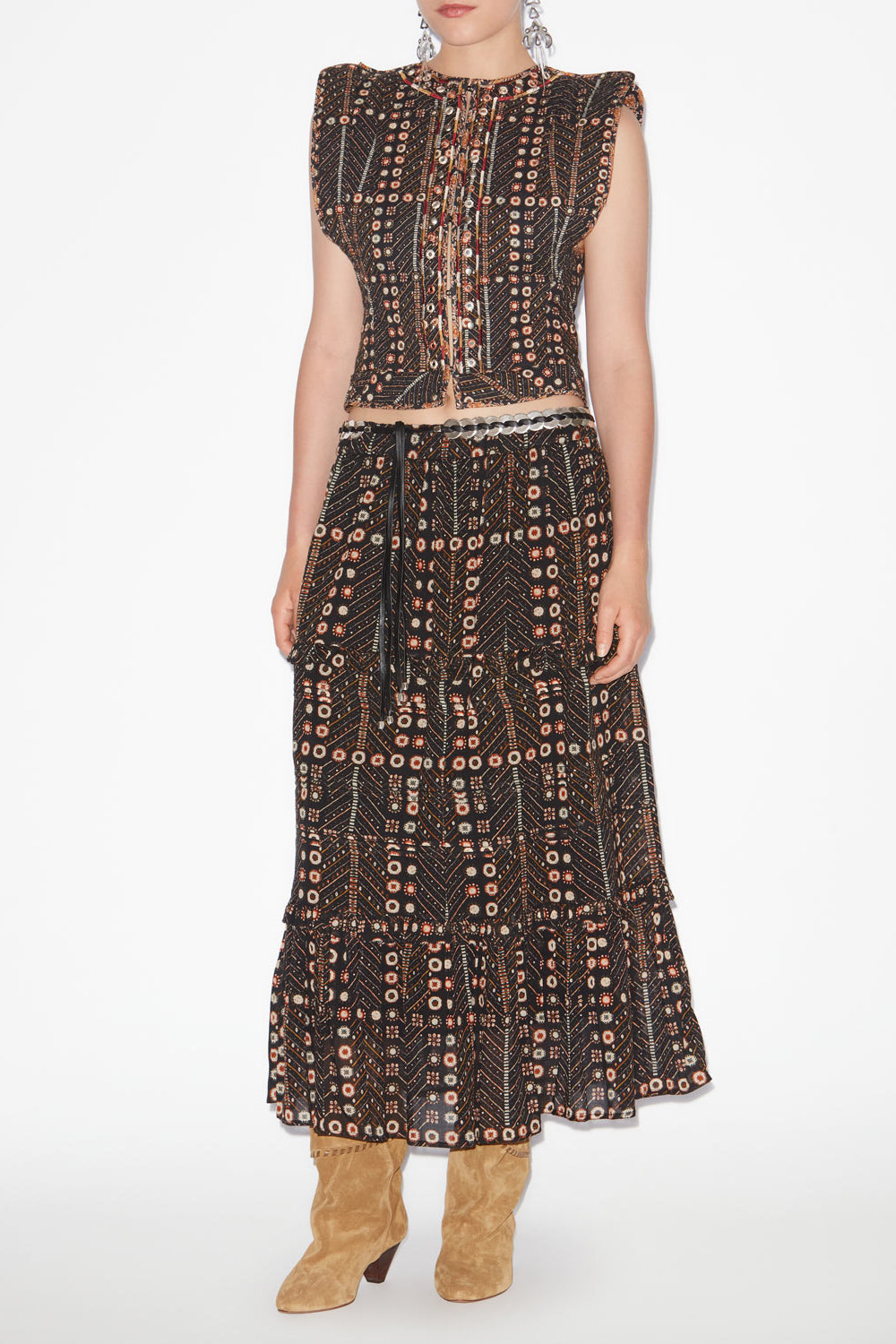 Diya long printed cotton voile skirt - Black - Woman - 2