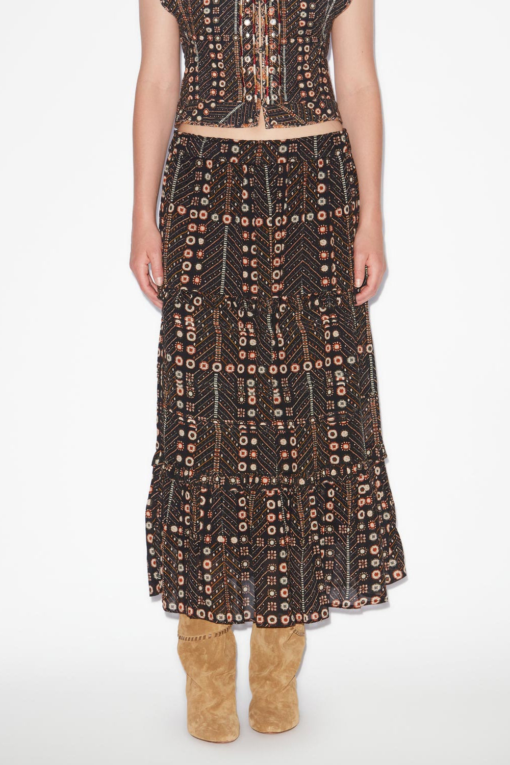 Diya long printed cotton voile skirt - Black - Woman - 4