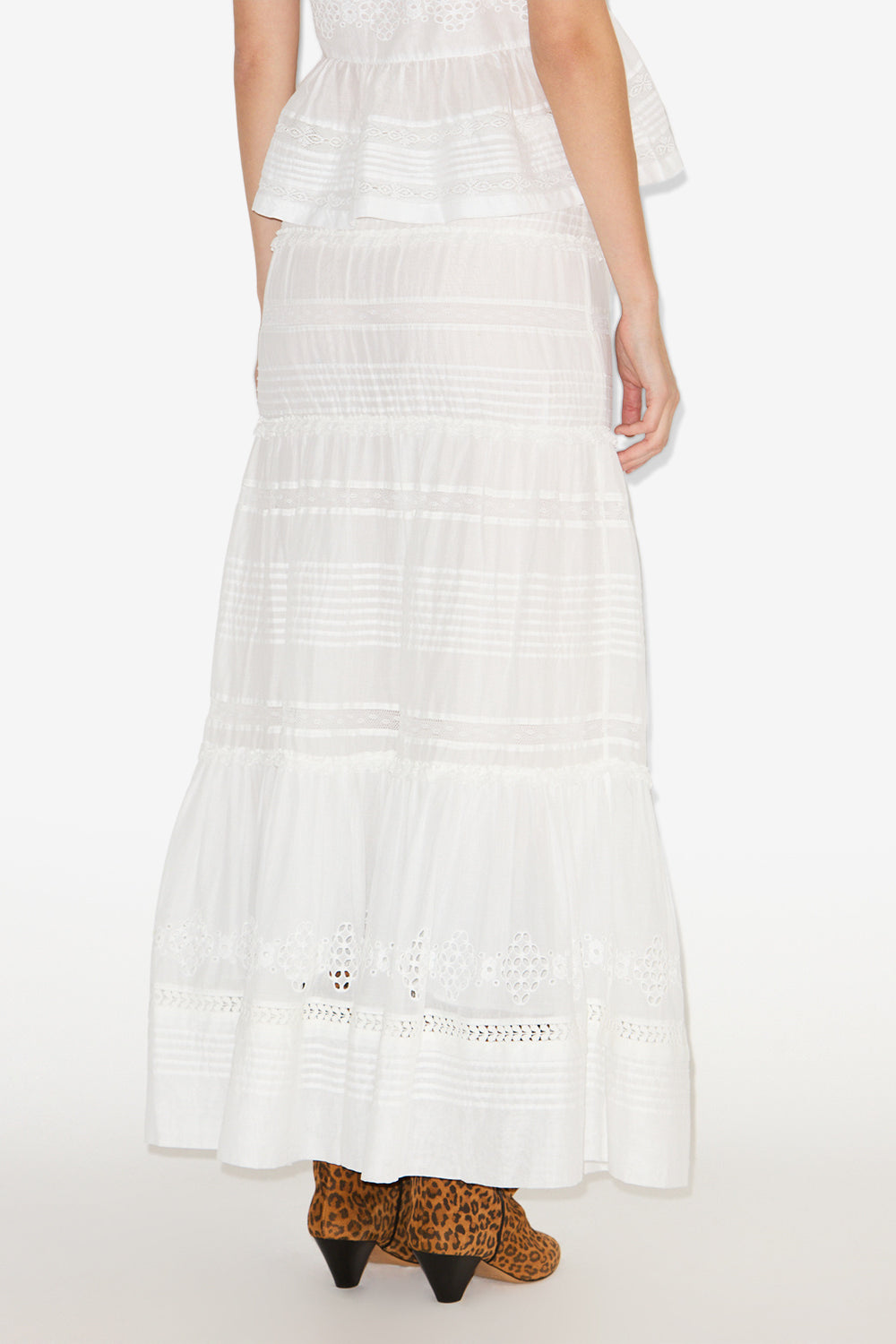 Dusta long elaborate cotton voile skirt - White - Woman - 5