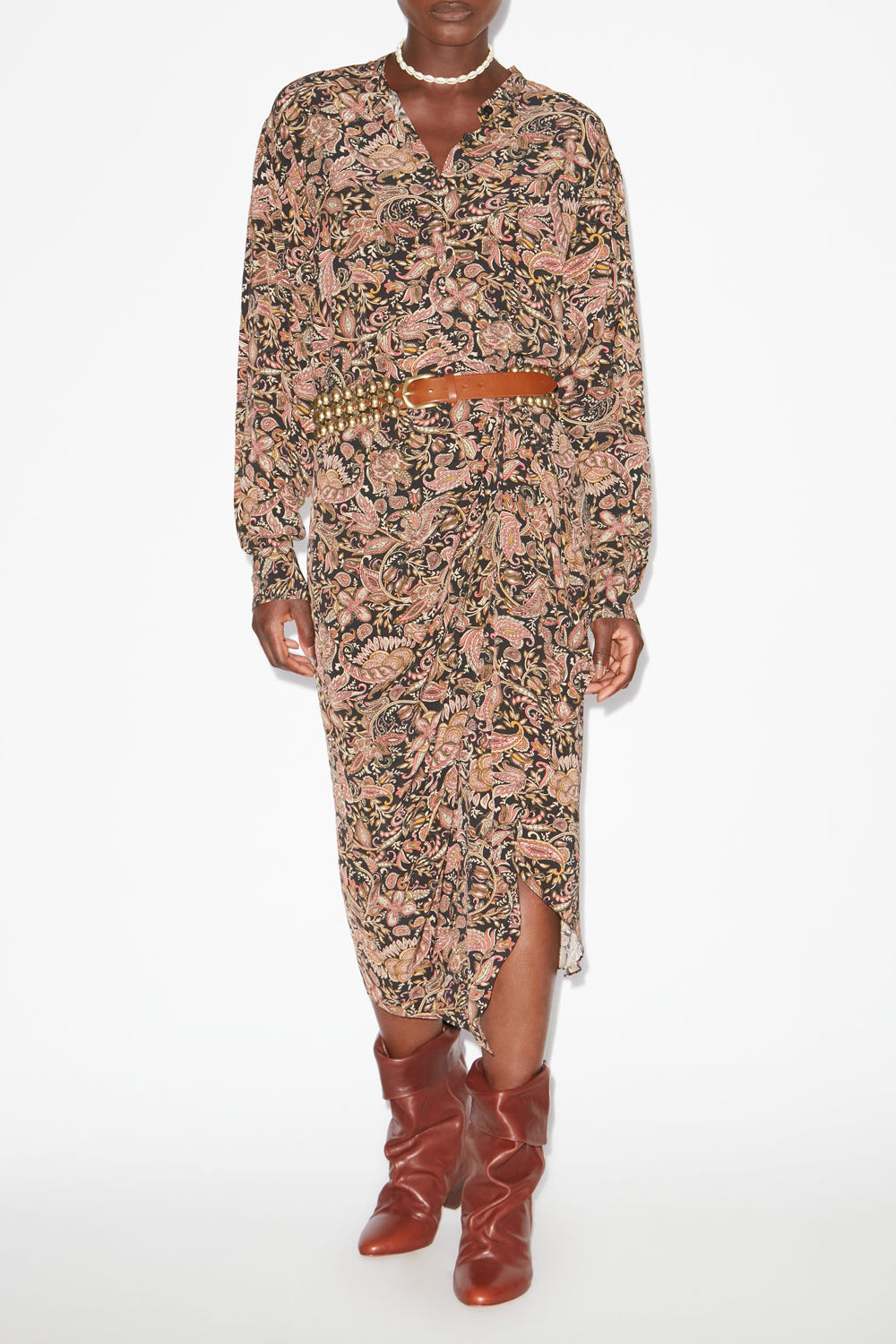 Zaine printed draped skirt - Black-ochre - Woman - 2