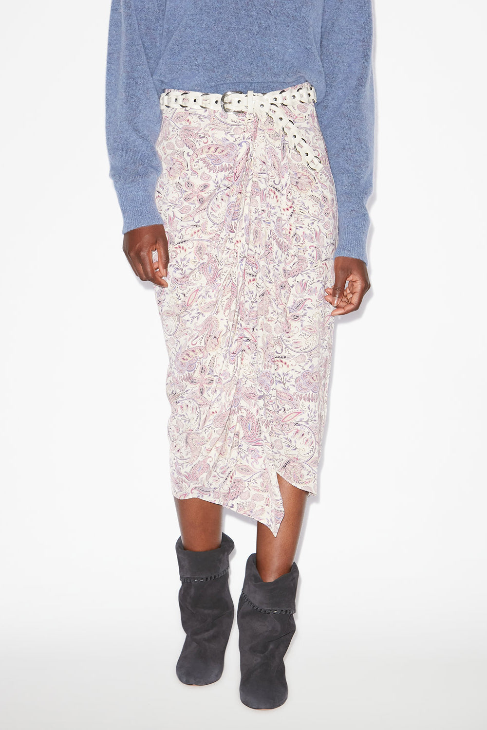 Zaine printed draped skirt - Ecru-purple - Woman - 4