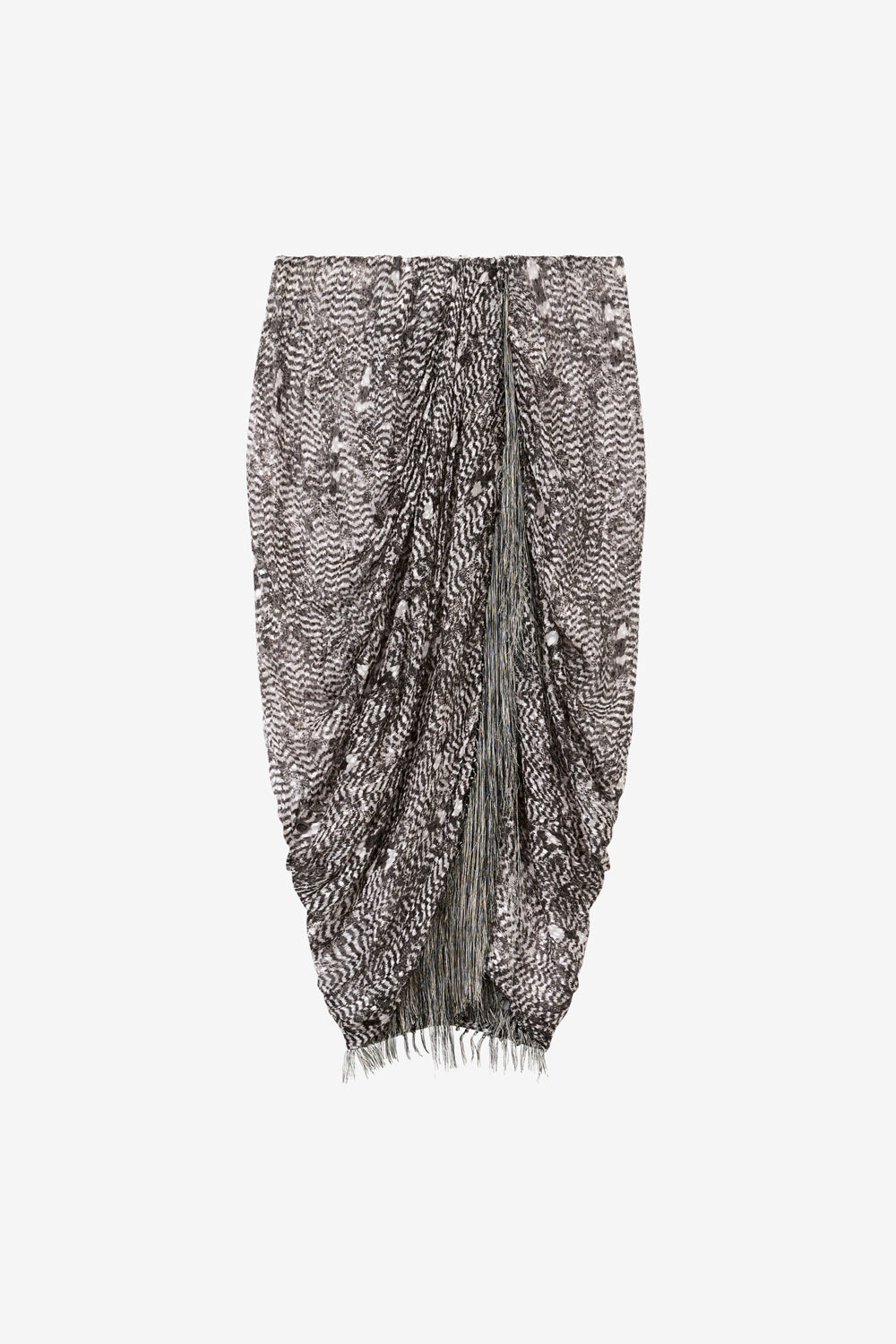Roany draped skirt in fringed burnout velvet - Black and ecru - Woman - 1