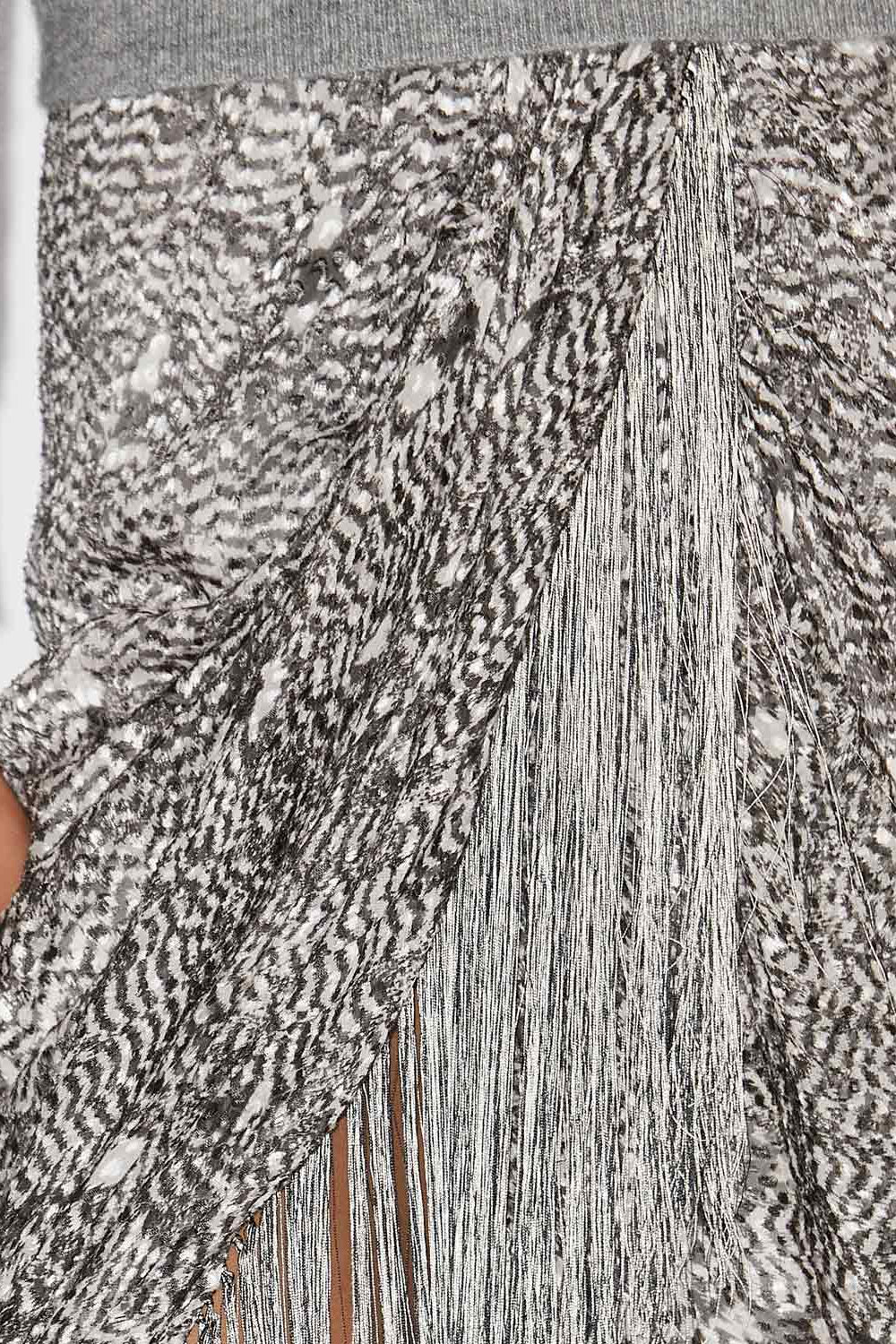 Roany draped skirt in fringed burnout velvet - Black and ecru - Woman - 3