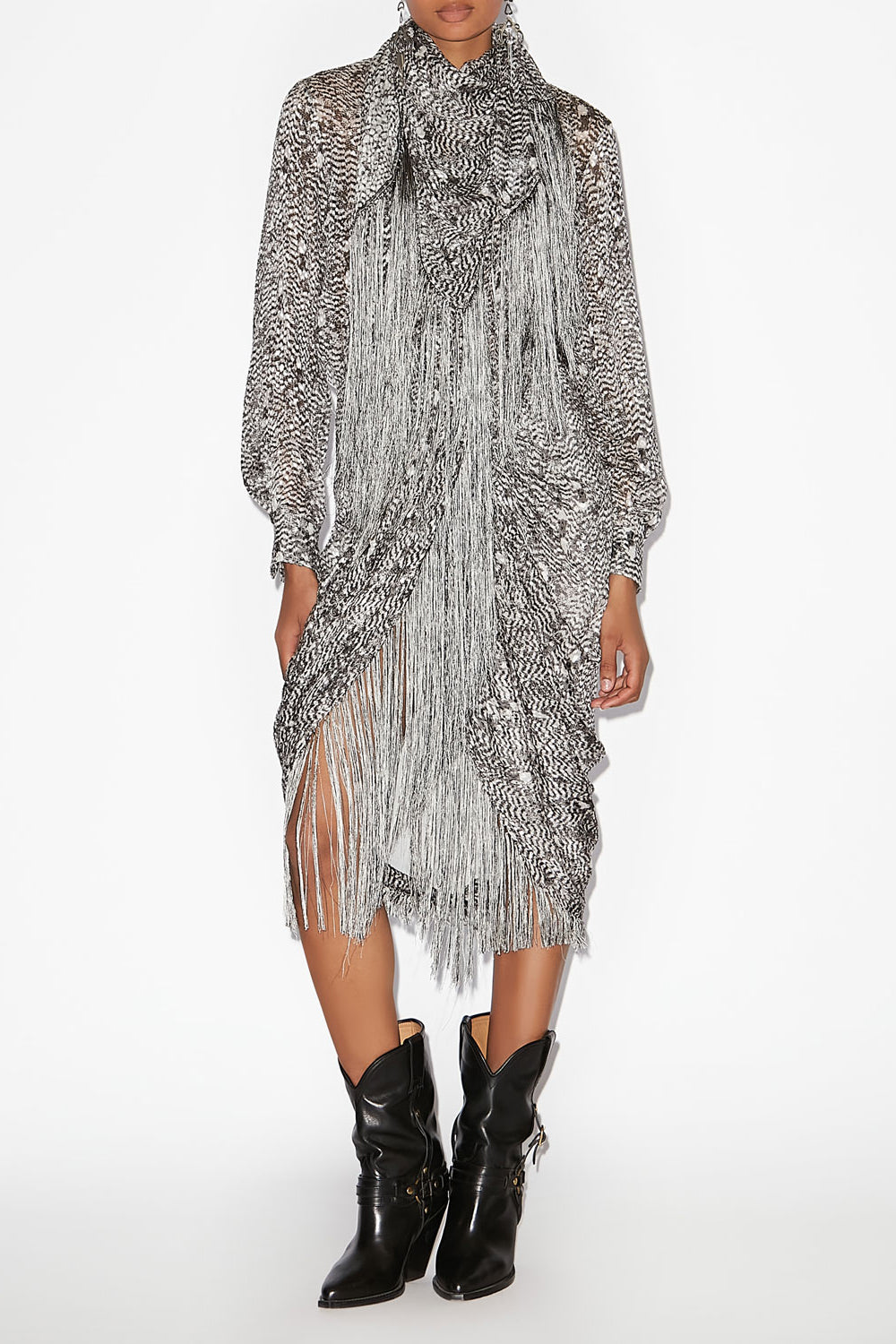 Roany draped skirt in fringed burnout velvet - Black and ecru - Woman - 2