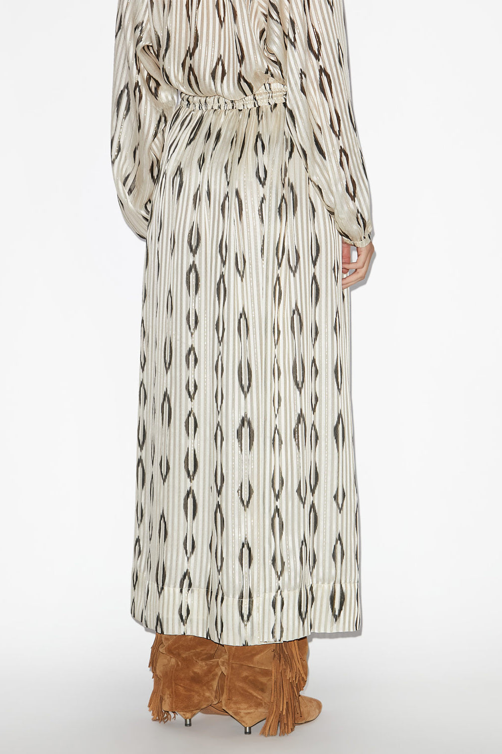 Samila long silk graphic pattern skirt - Ecru and black - Woman - 5