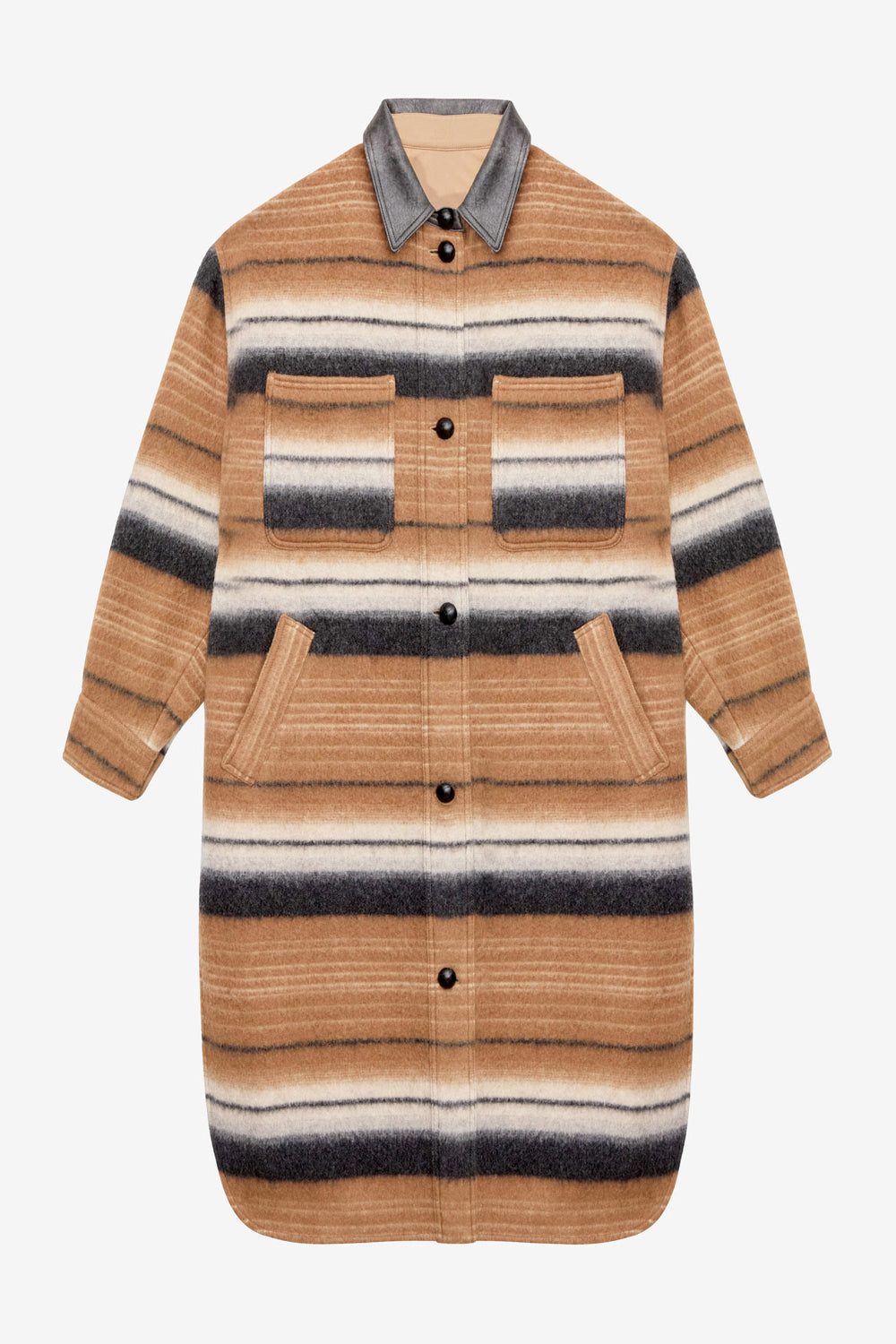 Djila long striped wool overshirt coat - Camel - Woman - 1