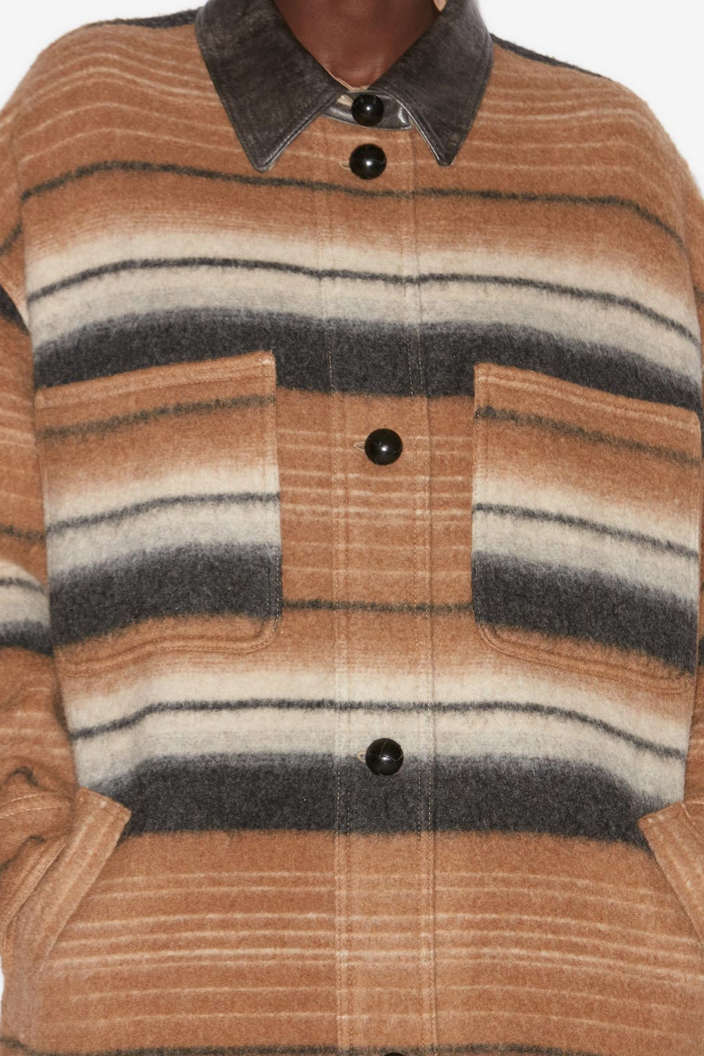 Djila long striped wool overshirt coat - Camel - Woman - 3
