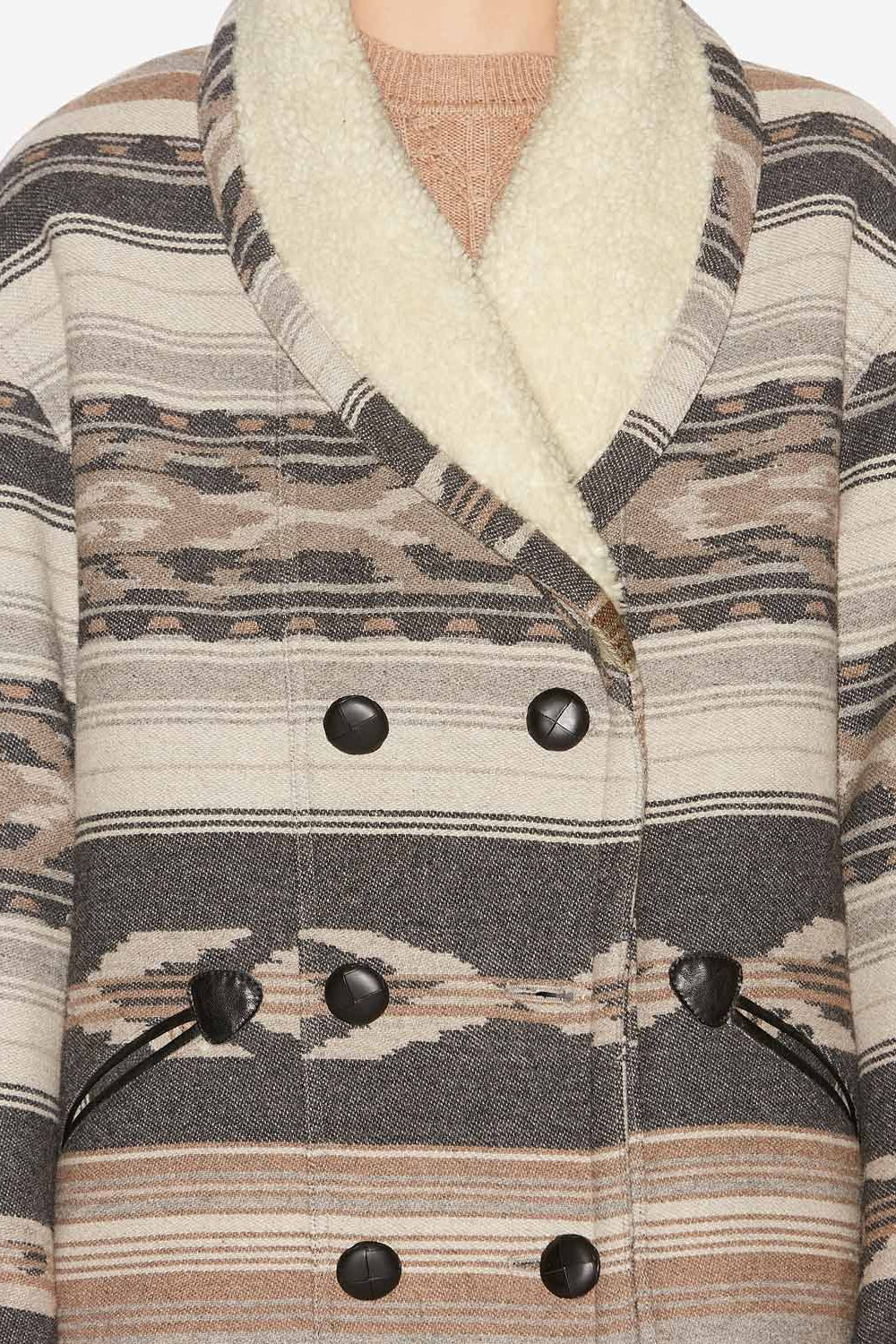 Dorcas wool graphic pattern coat - Black - Woman - 3