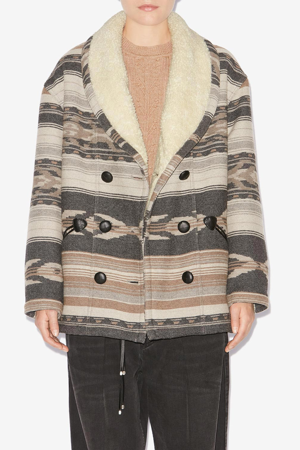 Dorcas wool graphic pattern coat - Black - Woman - 4