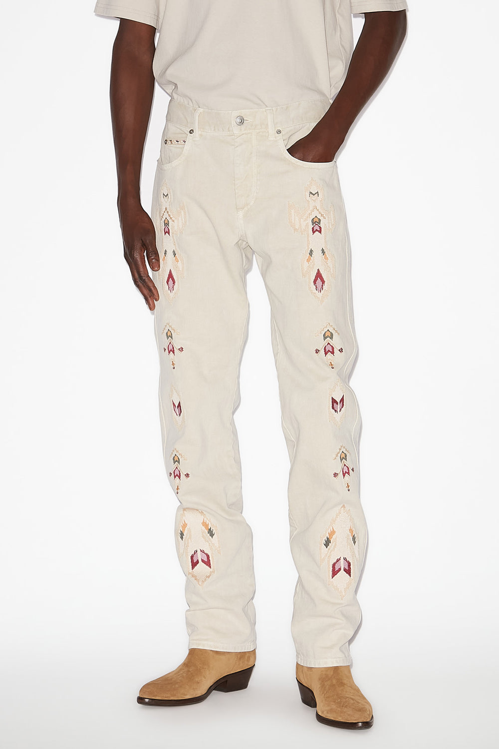 Jean lewys en denim brodé - Écru - Man - 3