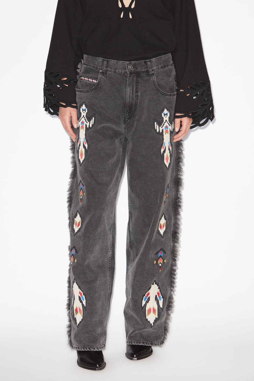 Maella loose fit embroidered denim jeans - Dark gray - Woman - 4