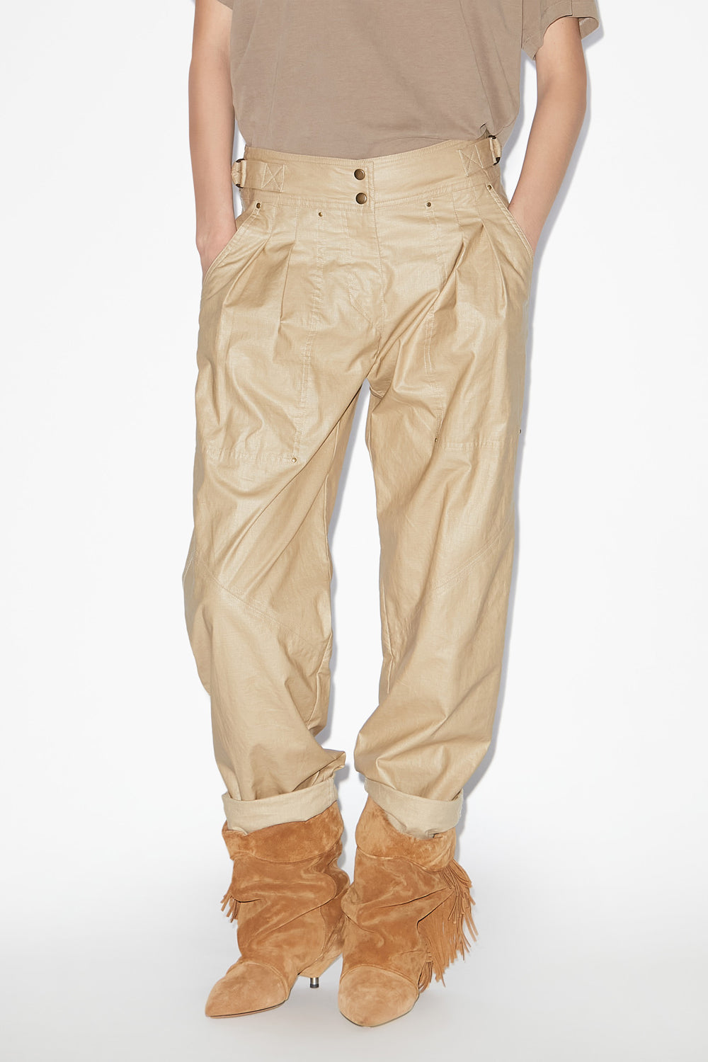 Fidji straight-leg coated linen pants - Beige - Woman - 4