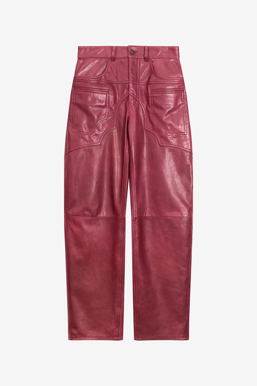 Breydi topstitched lambskin leather pants - Berry - Woman - 1
