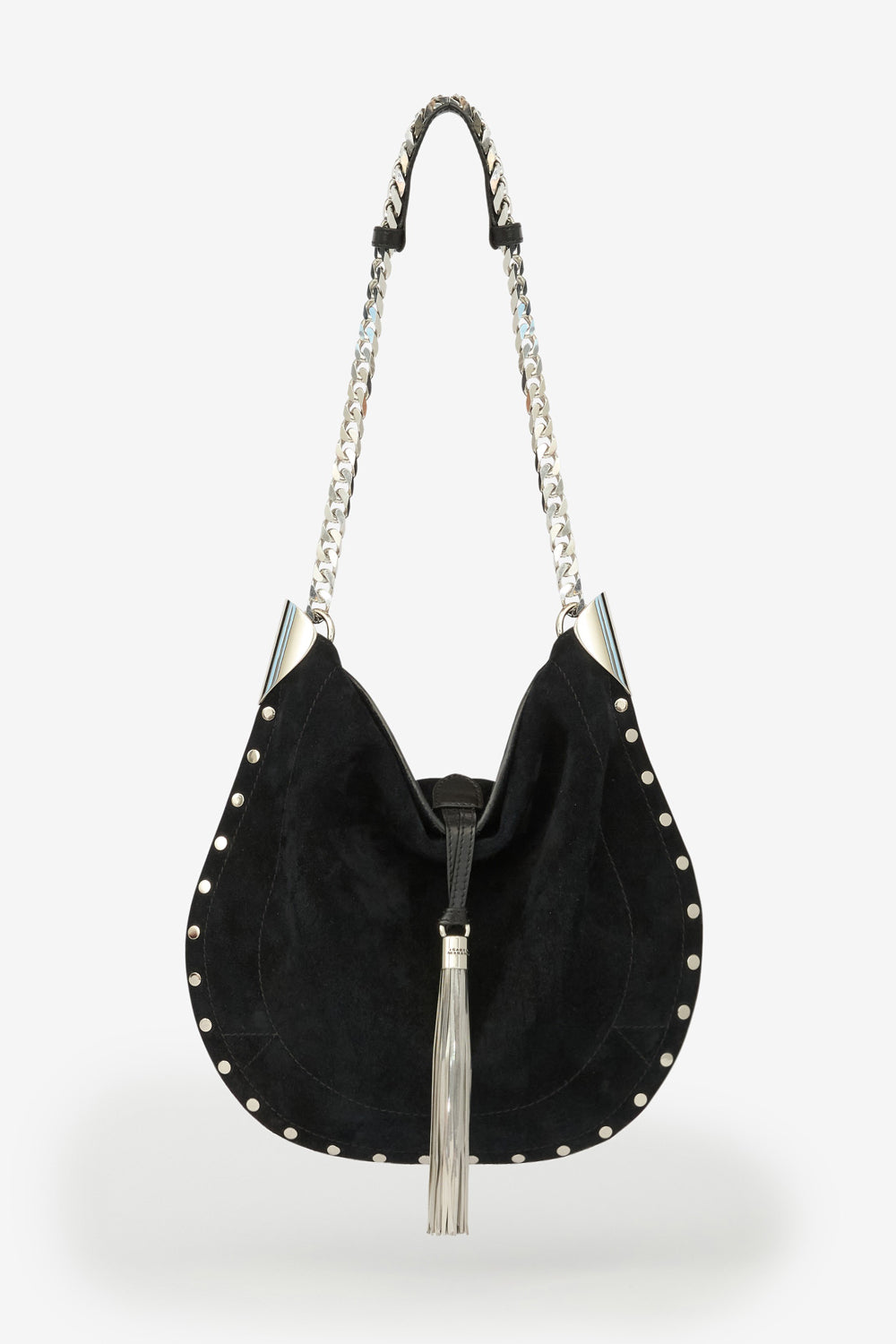 Sac porté épaule oskan tassel en cuir de veau velours - Noir et argenté - Woman - 1