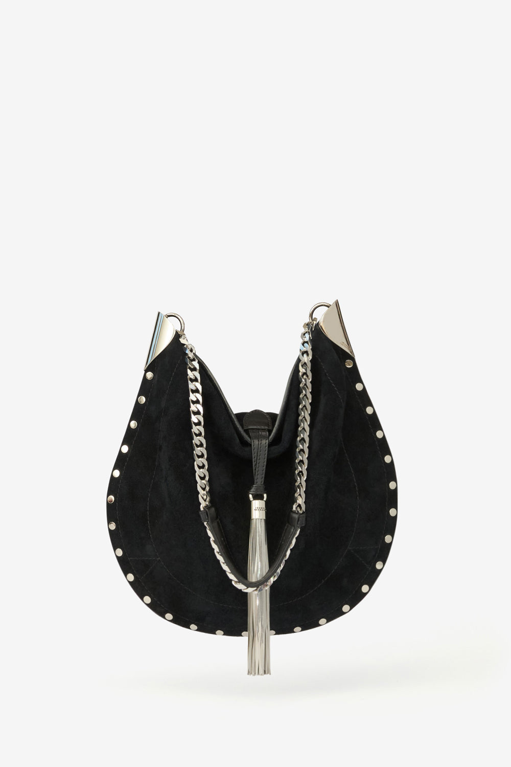 Sac porté épaule oskan tassel en cuir de veau velours - Noir et argenté - Woman - 3