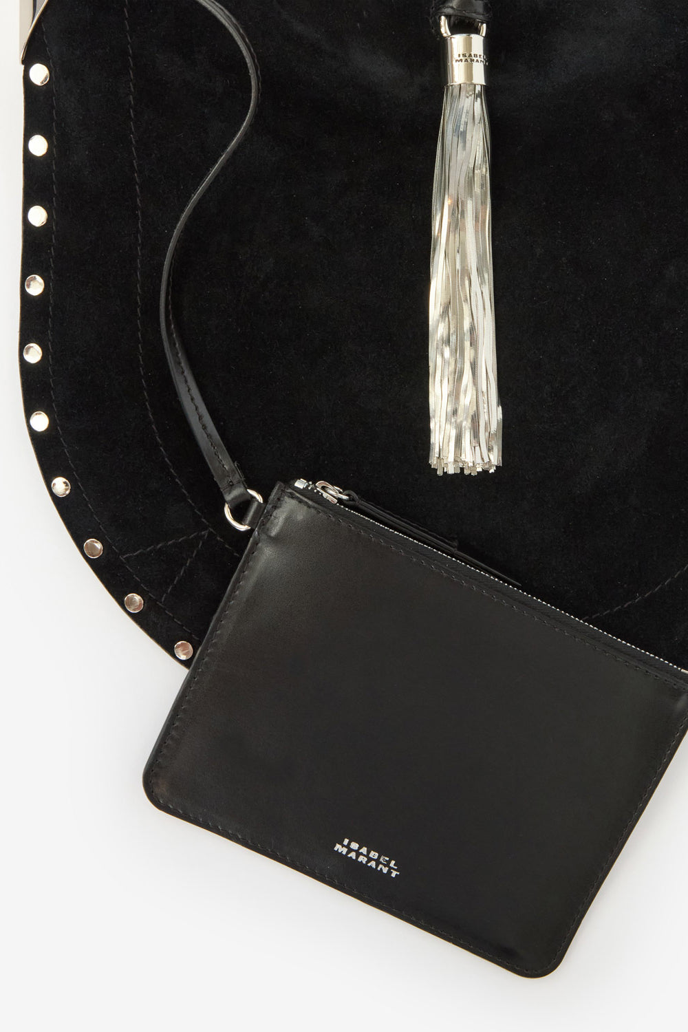 Sac porté épaule oskan tassel en cuir de veau velours - Noir et argenté - Woman - 2