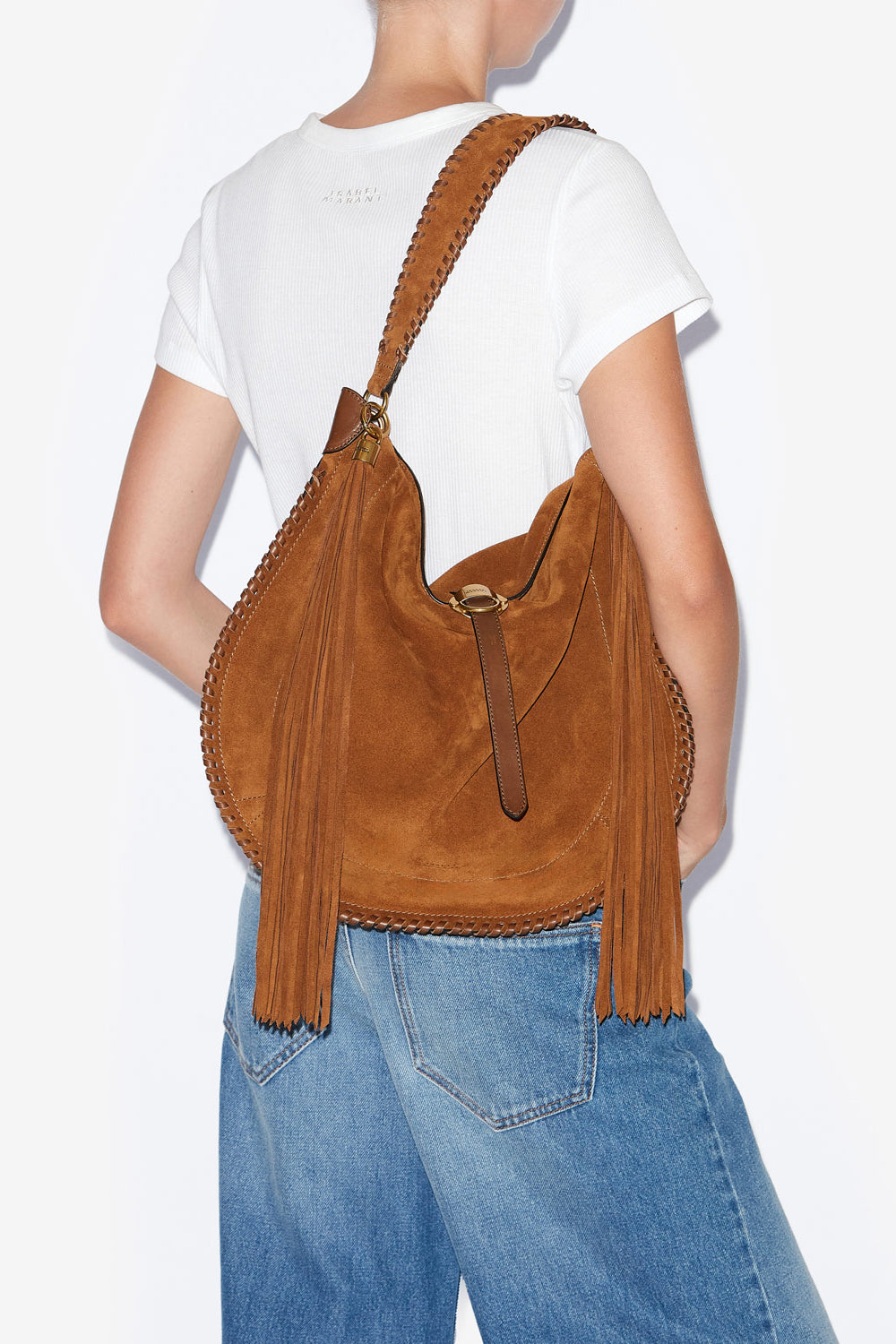 Oskan hobo folk braided suede calfskin leather bag - Cognac - Woman - 2