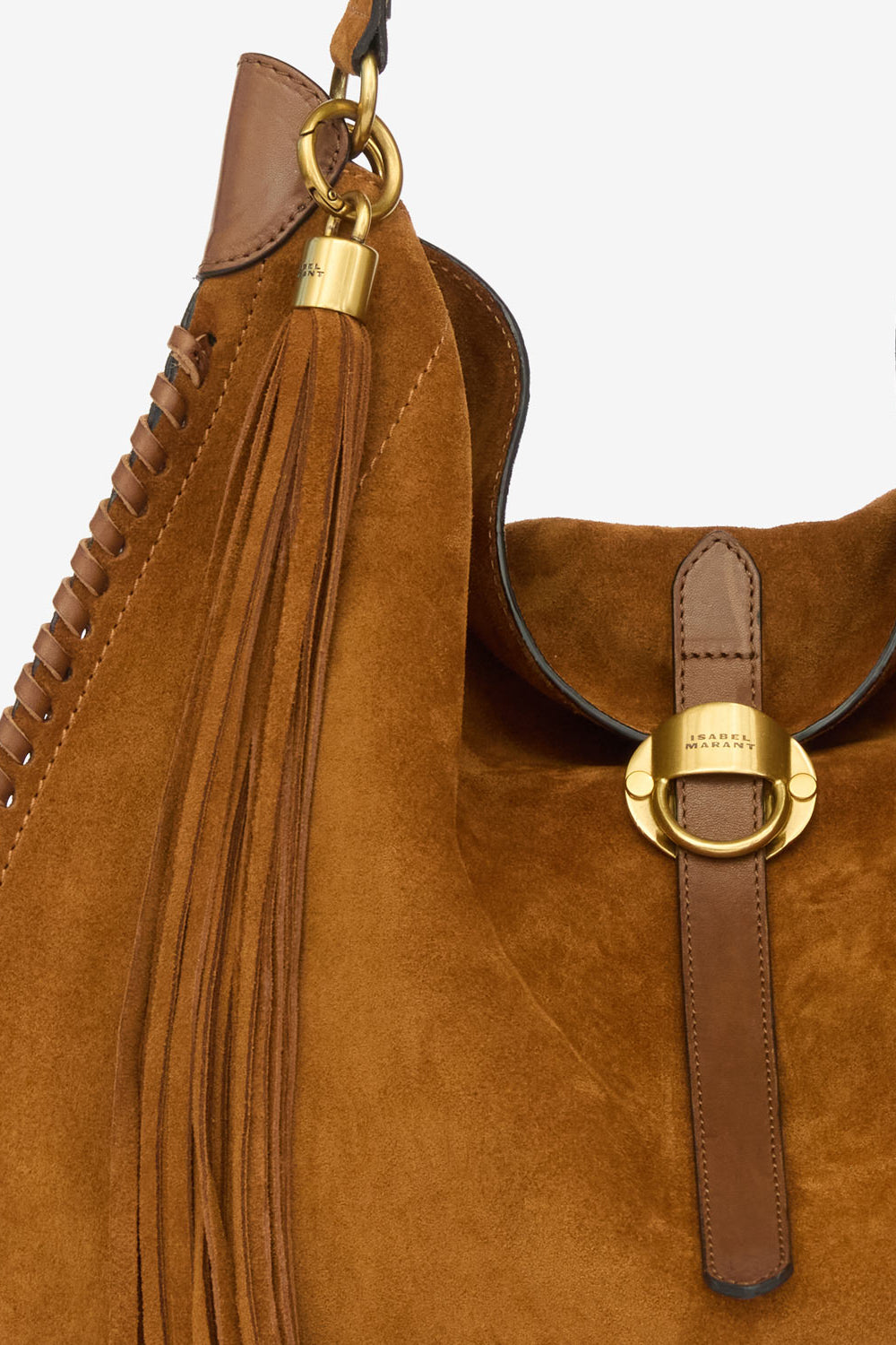 Oskan hobo folk braided suede calfskin leather bag - Cognac - Woman - 4