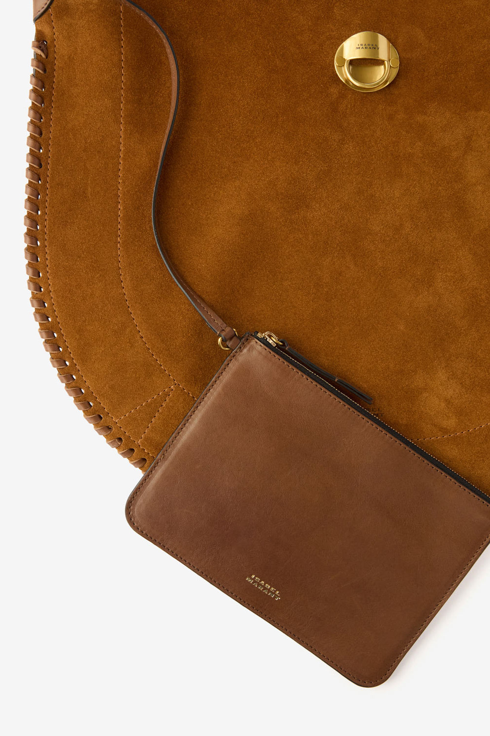 Oskan hobo folk braided suede calfskin leather bag - Cognac - Woman - 7