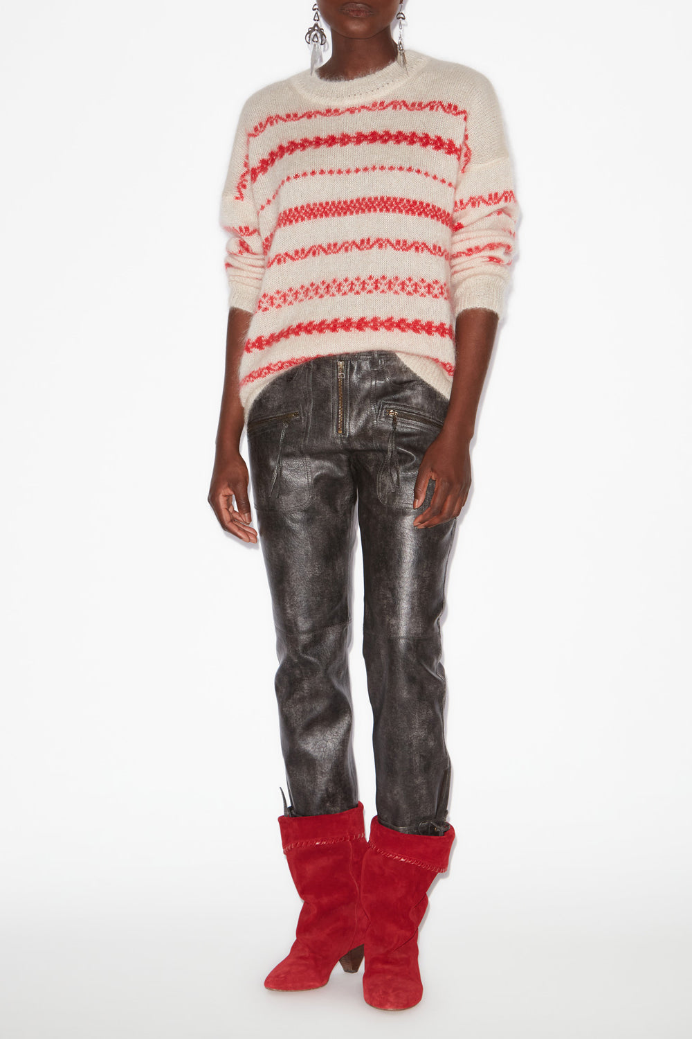 Aretha striped brushed mohair sweater - Ecru and red - Woman - 2