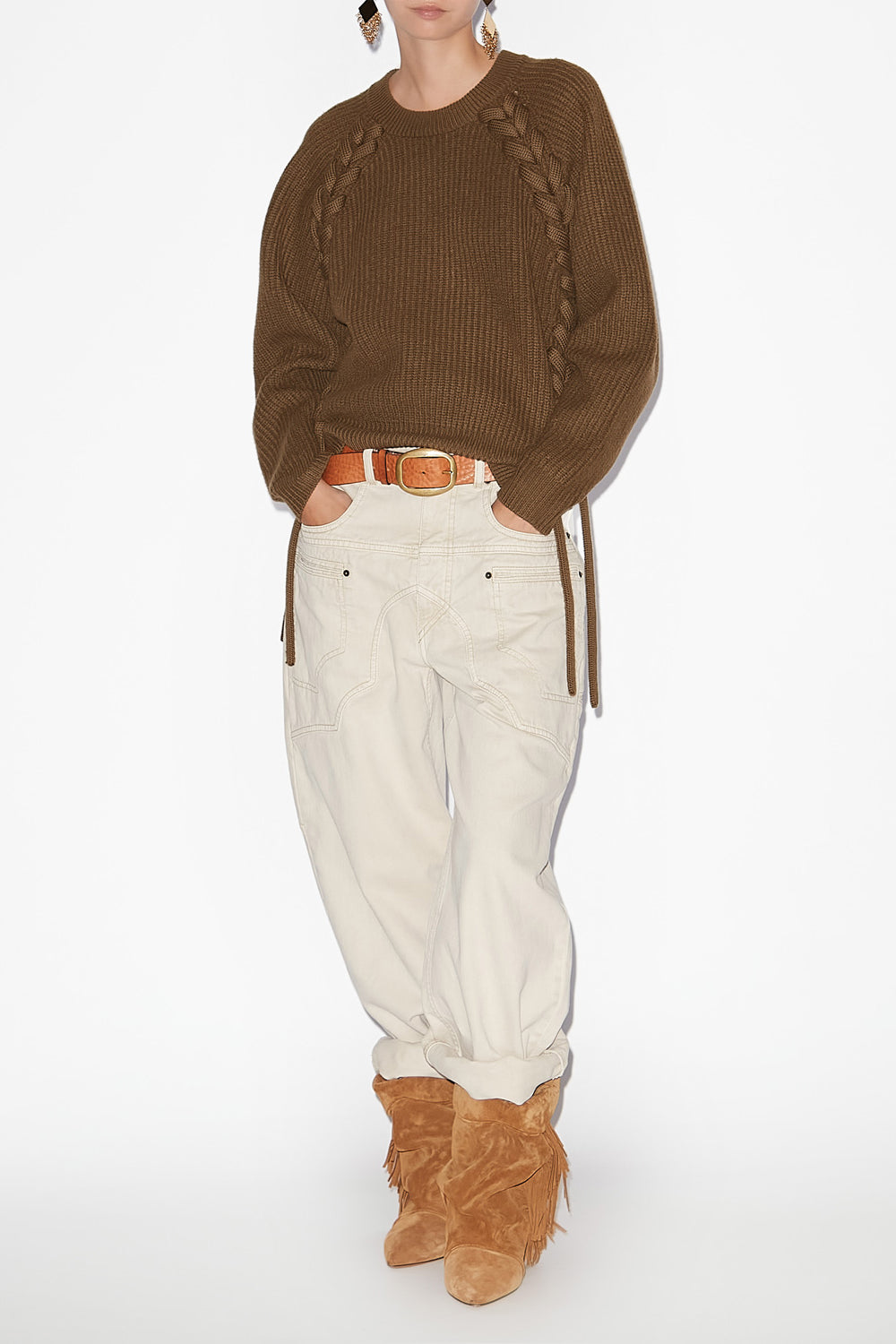 Noelia ribbed and braided merinos wool sweater - Bronze - Woman - 2