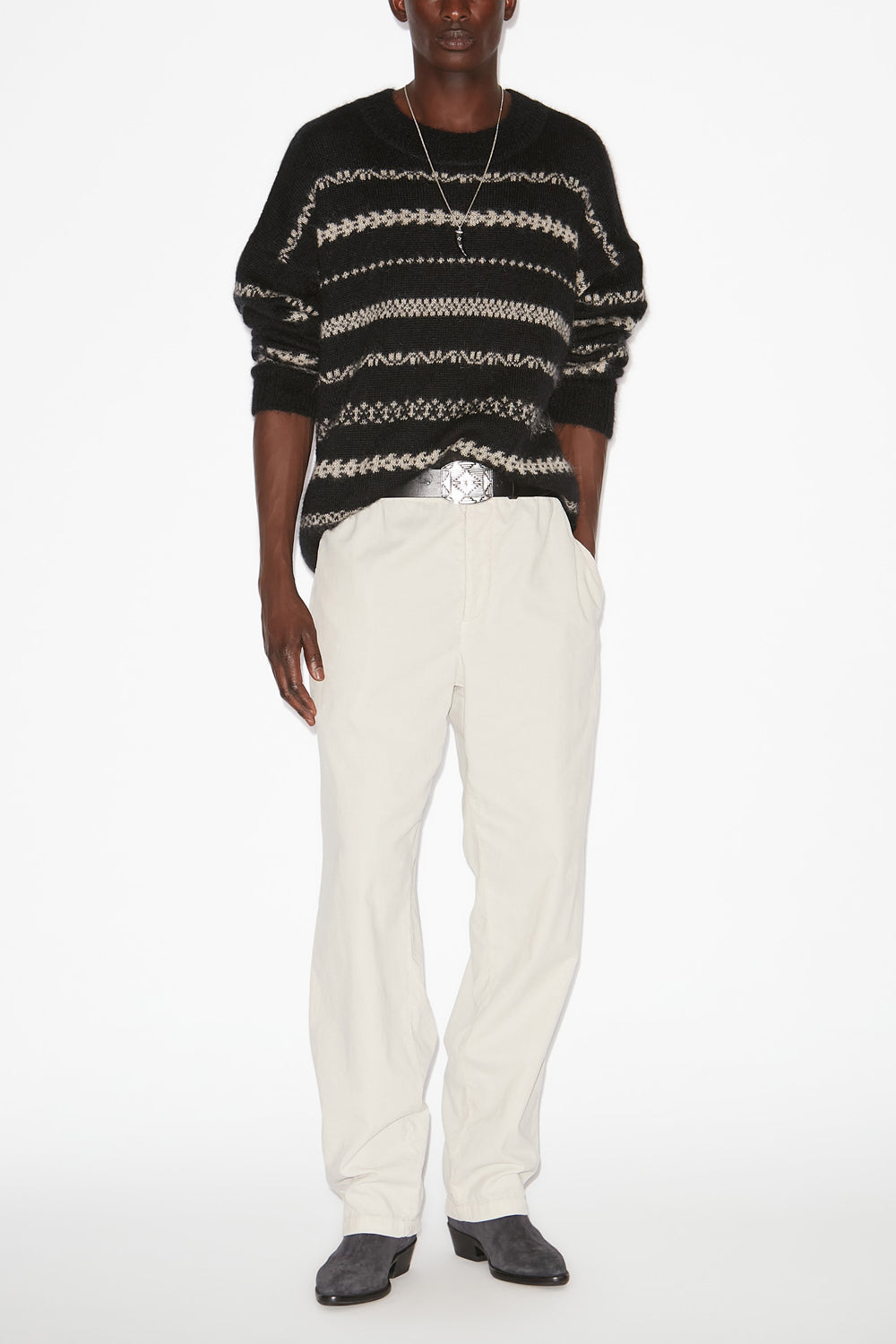 Maglione amory in mohair garzato a righe - Black-beige - Man - 2