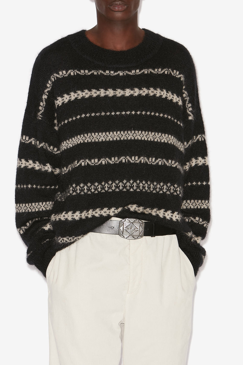 Maglione amory in mohair garzato a righe - Black-beige - Man - 4