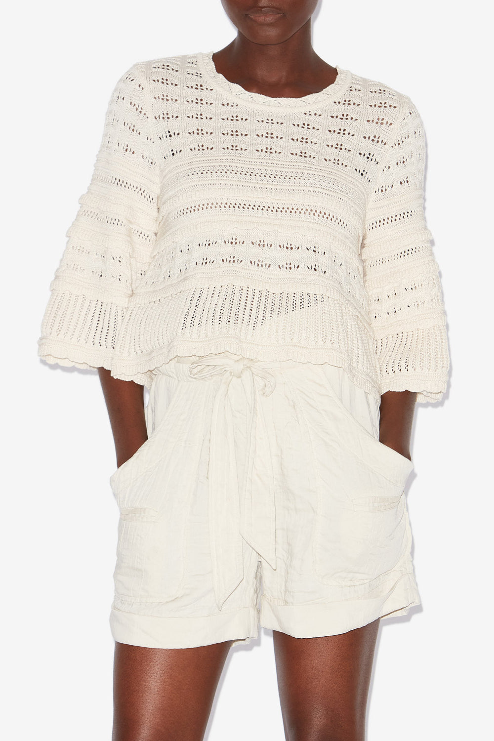 Azelia loose-fitting openwork knit sweater - Ecru - Woman - 4