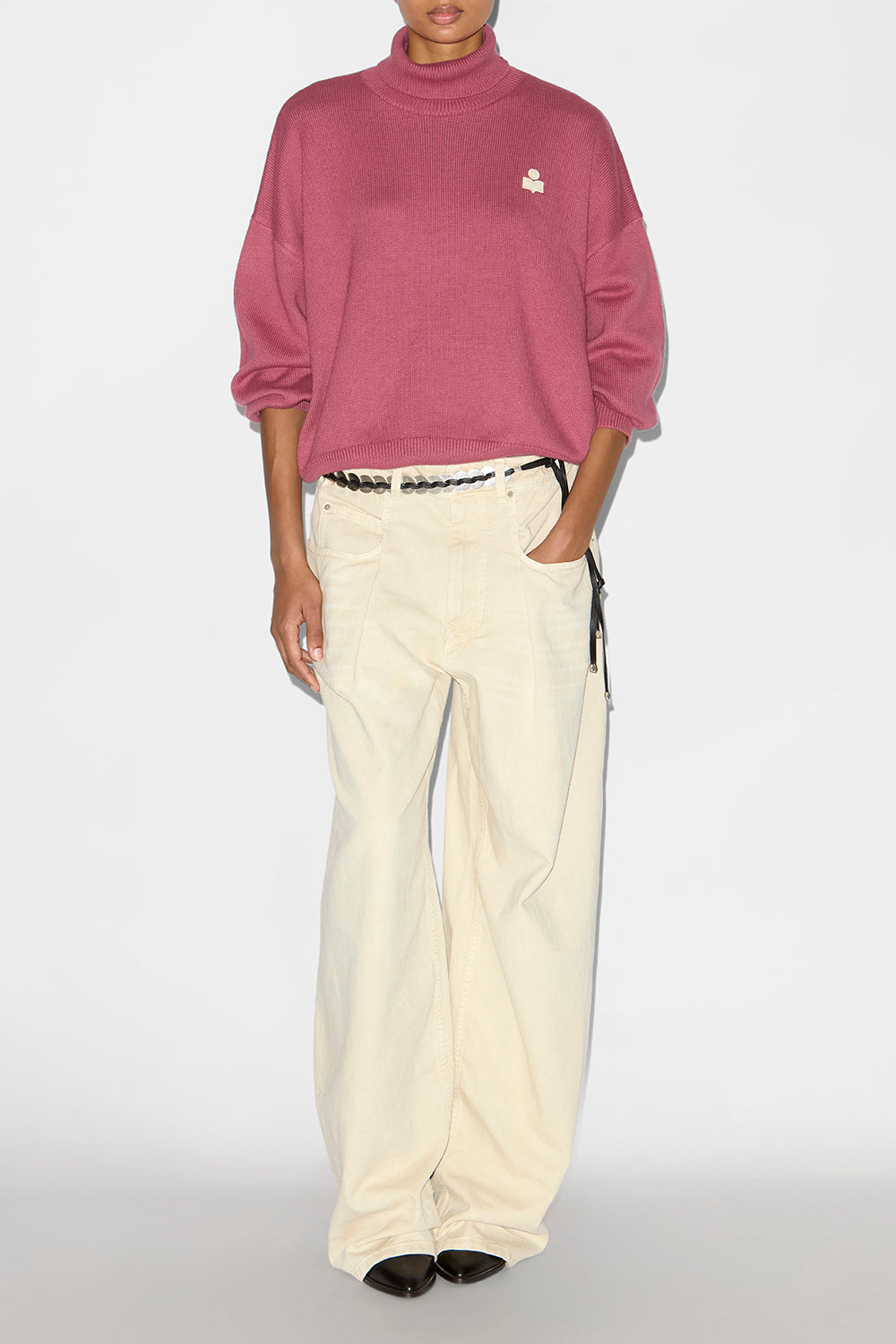 Nasha wool and cotton stand-up collar sweater - Antique pink - Woman - 2