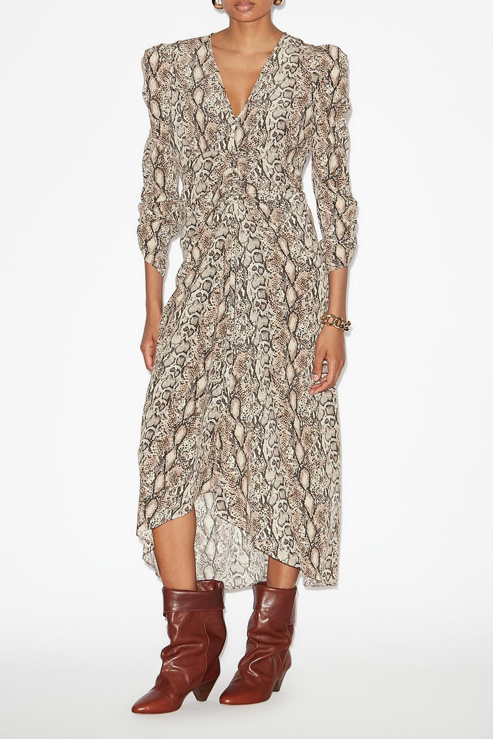 Albini gathered silk blend midi dress - Natural - Woman - 2